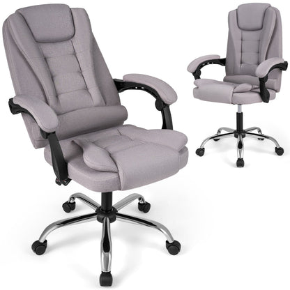 Big High Back Executive Chair with Linkage Armrests and Leather Padded Seat for Office, Gray