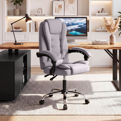 Big High Back Executive Chair with Linkage Armrests and Leather Padded Seat for Office, Gray