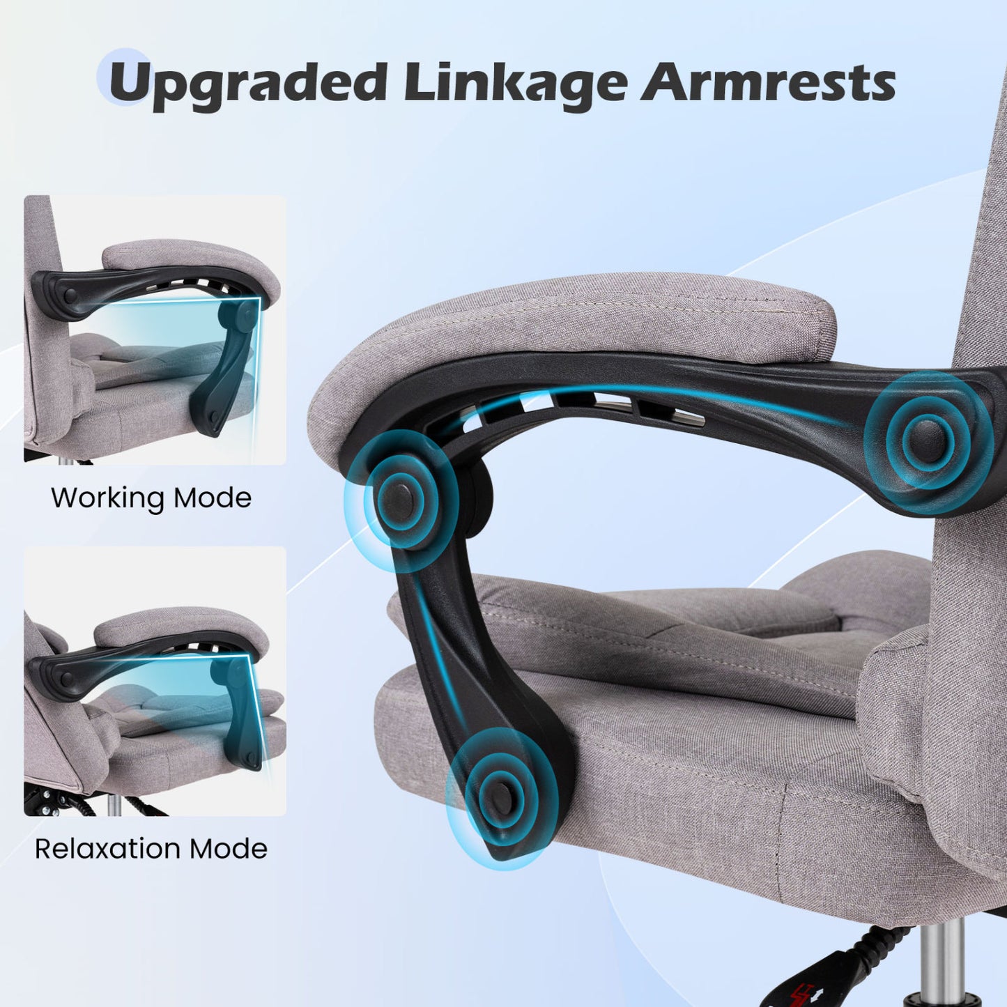 Big High Back Executive Chair with Linkage Armrests and Leather Padded Seat for Office, Gray