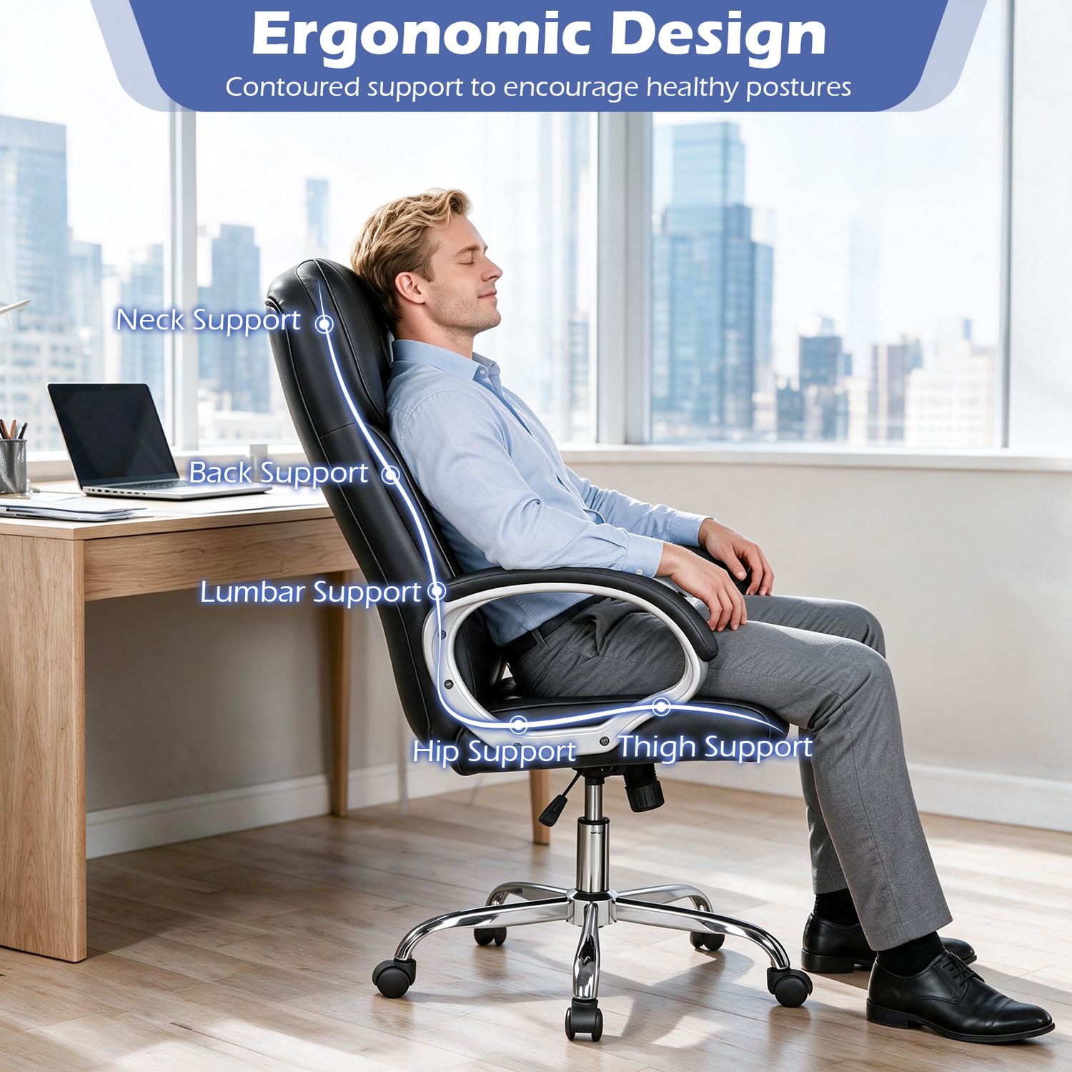 Big and Tall High Back Leather Executive Desk Chair, Black Executive Chairs at Gallery Canada