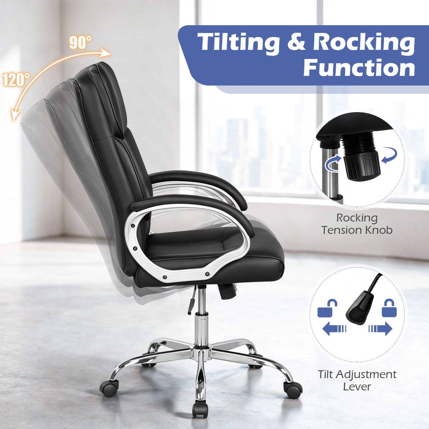 Big and Tall High Back Leather Executive Desk Chair, Black Executive Chairs at Gallery Canada