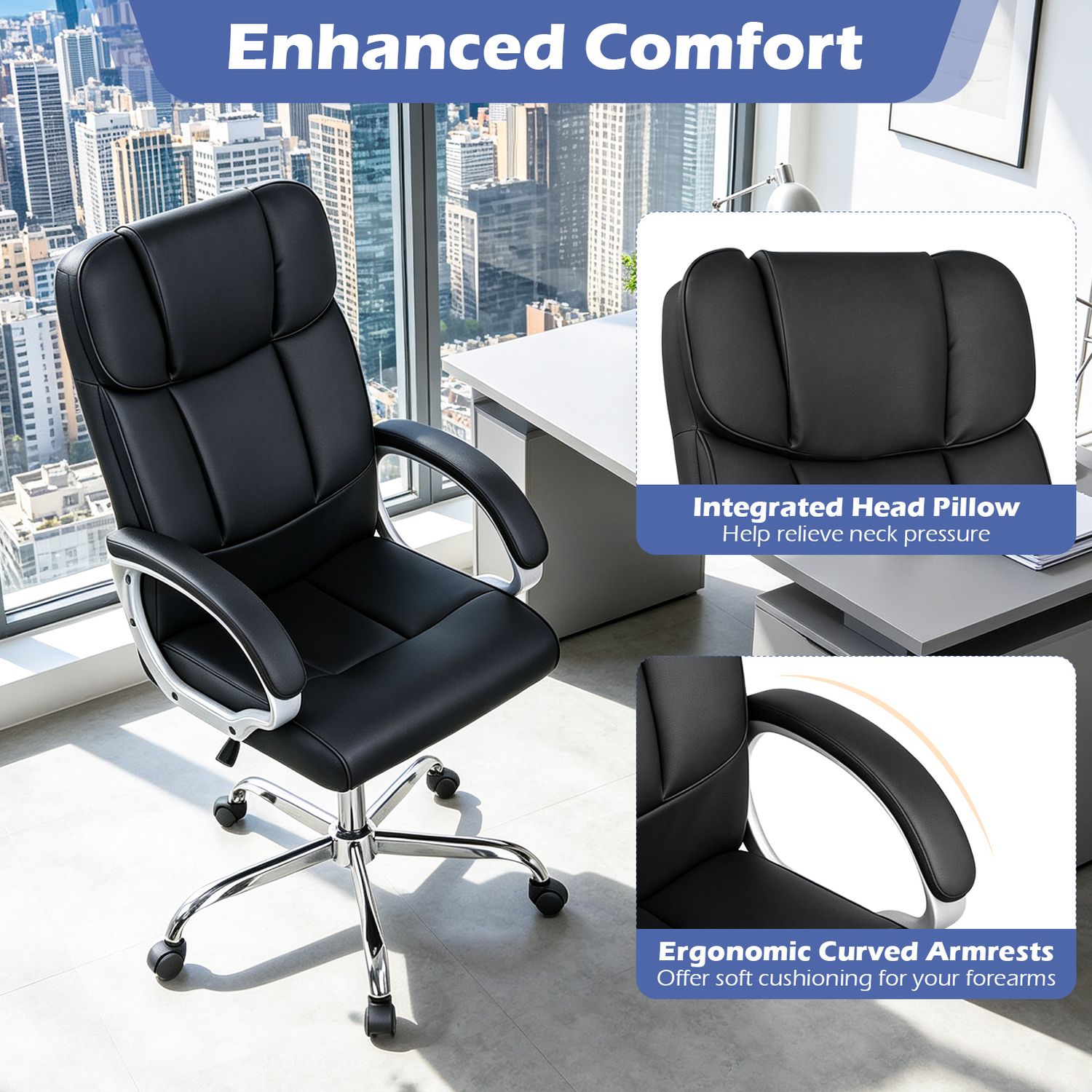 Big and Tall High Back Leather Executive Desk Chair, Black Executive Chairs at Gallery Canada