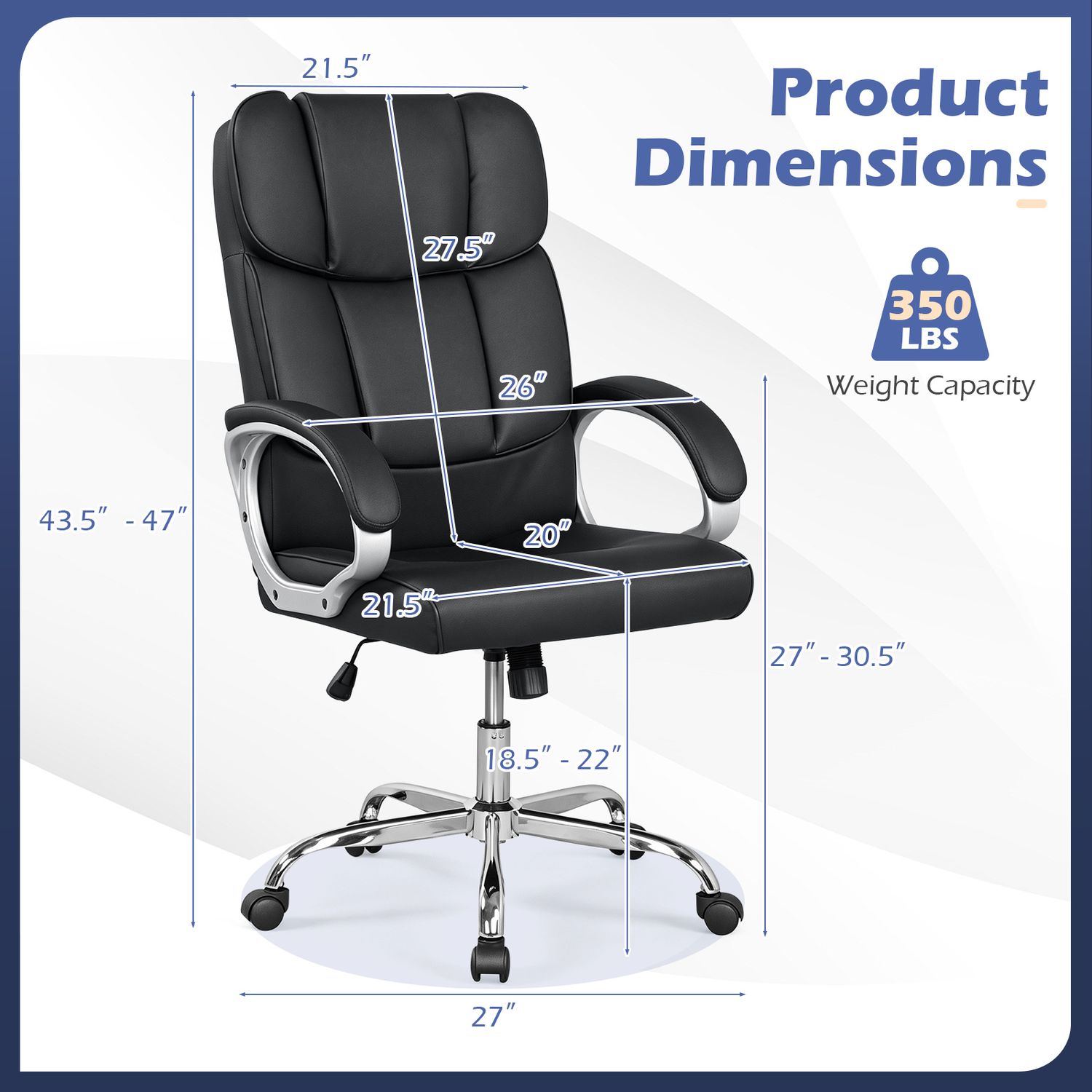 Big and Tall High Back Leather Executive Desk Chair, Black Executive Chairs at Gallery Canada