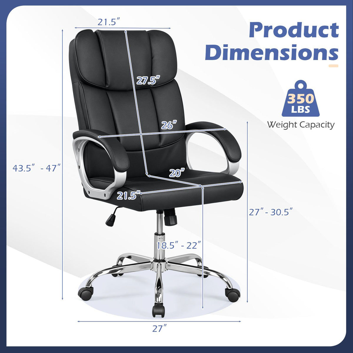 Big and Tall High Back Leather Executive Desk Chair, Black Executive Chairs at Gallery Canada