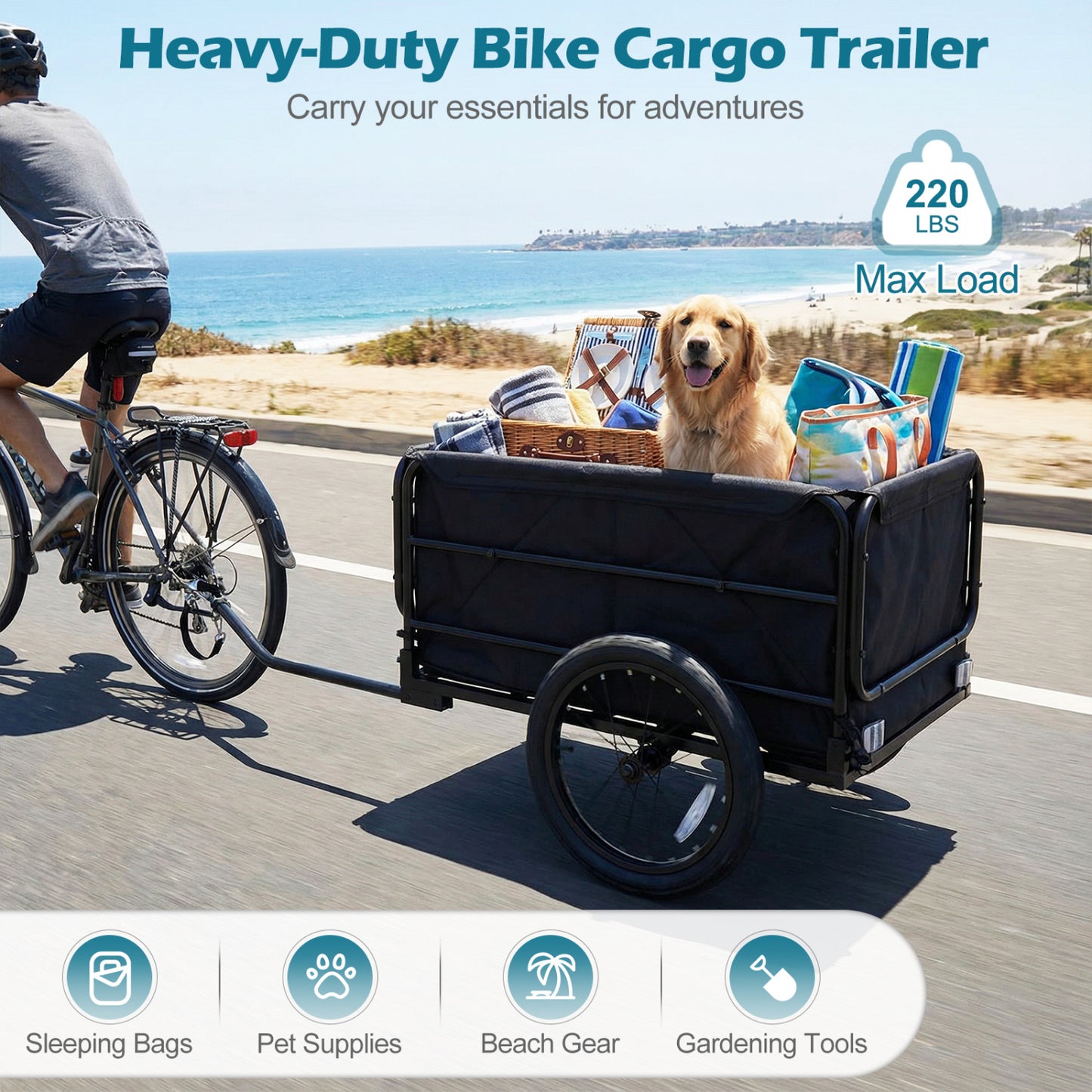 Bike Cargo Trailer with Bag and Cover Heavy-Duty Bicycle Wagon Cart, Black Garages at Gallery Canada