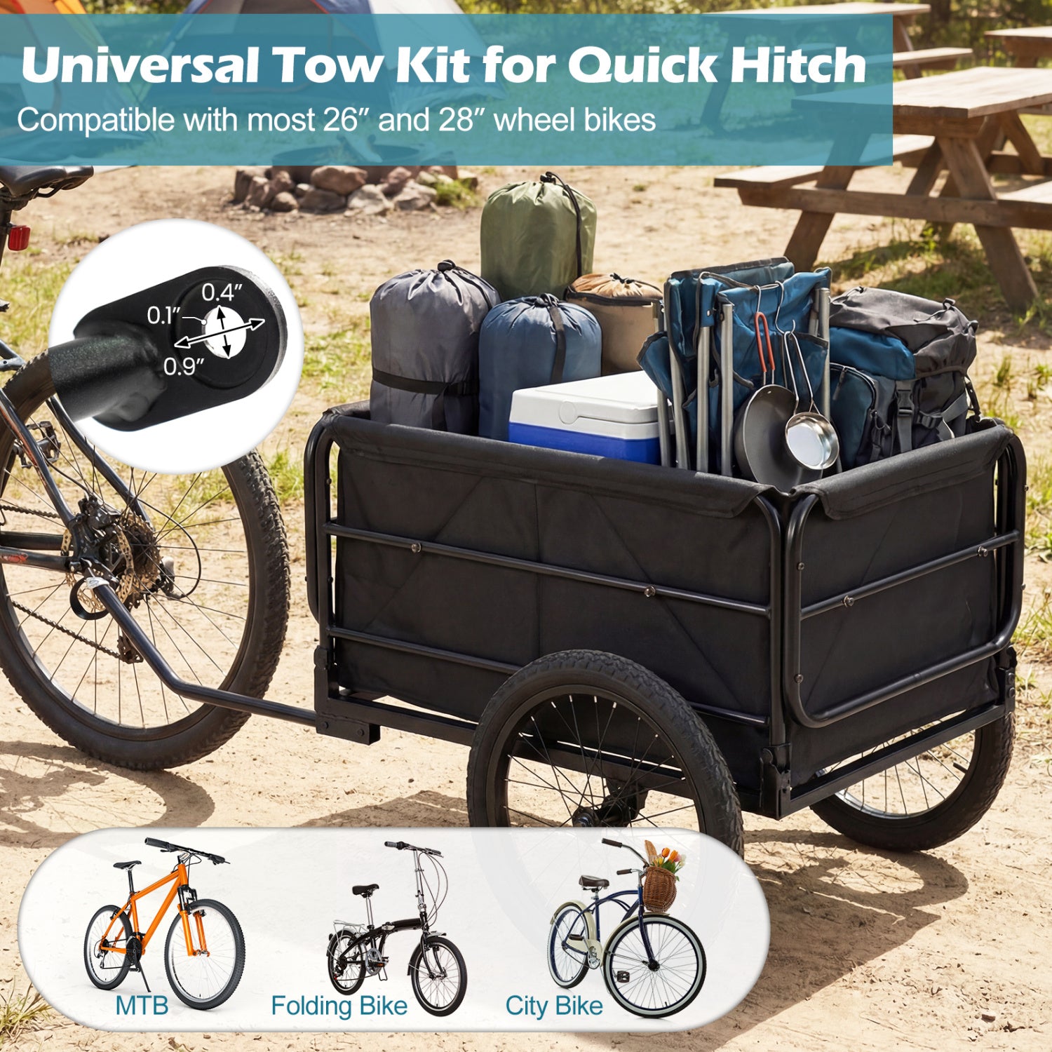 Bike Cargo Trailer with Bag and Cover Heavy-Duty Bicycle Wagon Cart, Black Garages at Gallery Canada