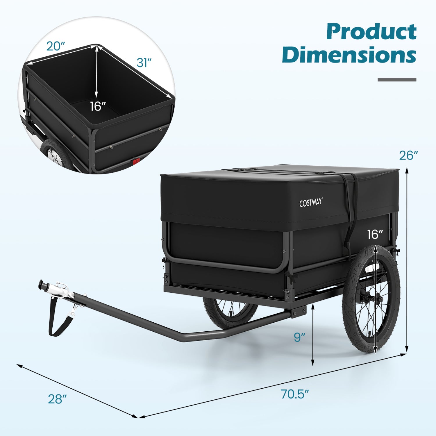 Bike Cargo Trailer with Bag and Cover Heavy-Duty Bicycle Wagon Cart, Black Garages at Gallery Canada