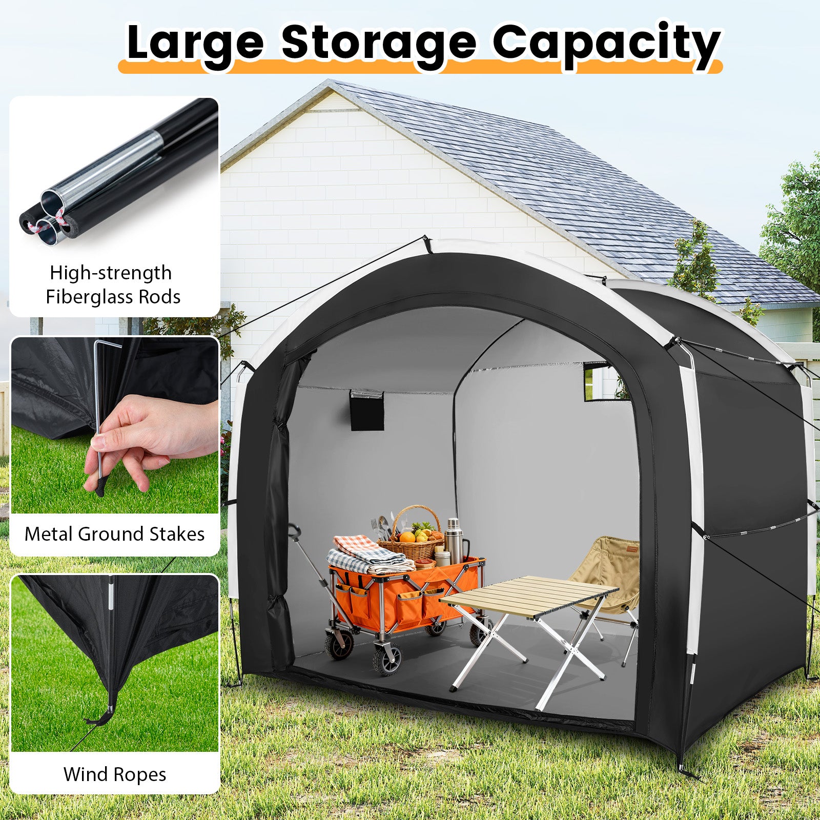 Bike Storage Shed Tent, 5 Bikes, PU4000MM Waterproof, Black Carports at Gallery Canada