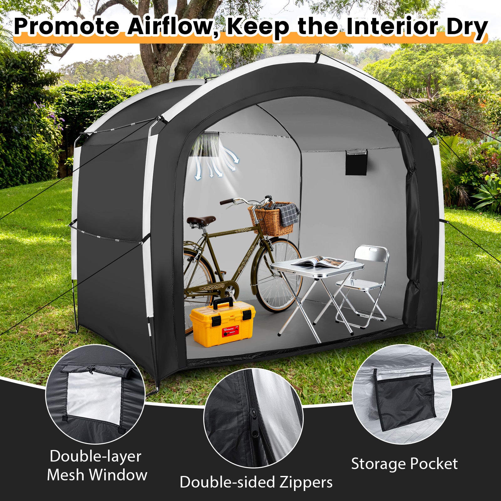 Bike Storage Shed Tent, 5 Bikes, PU4000MM Waterproof, Black Carports at Gallery Canada