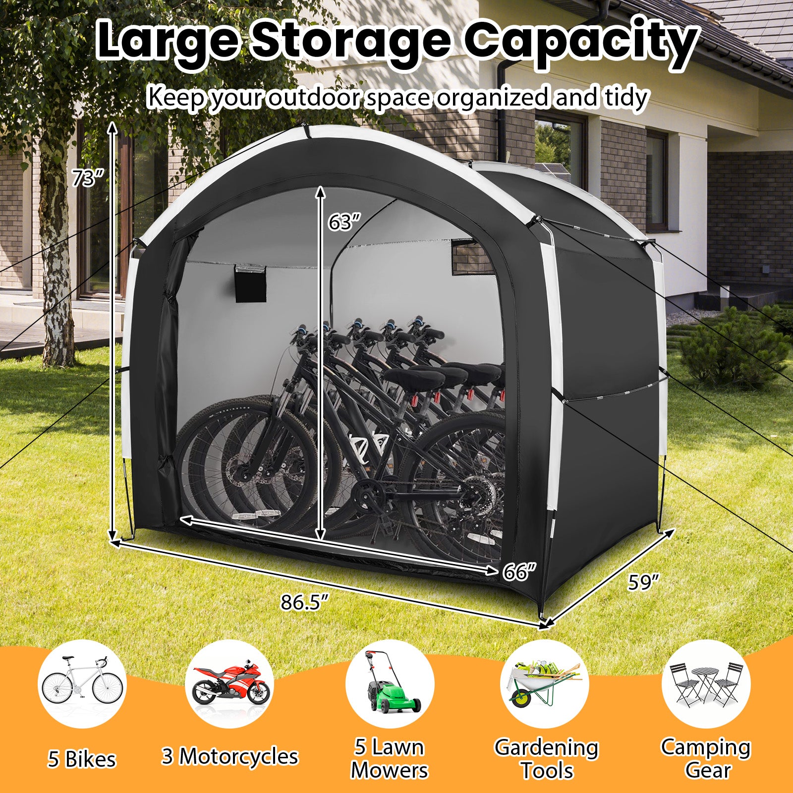 Bike Storage Shed Tent, 5 Bikes, PU4000MM Waterproof, Black Carports at Gallery Canada