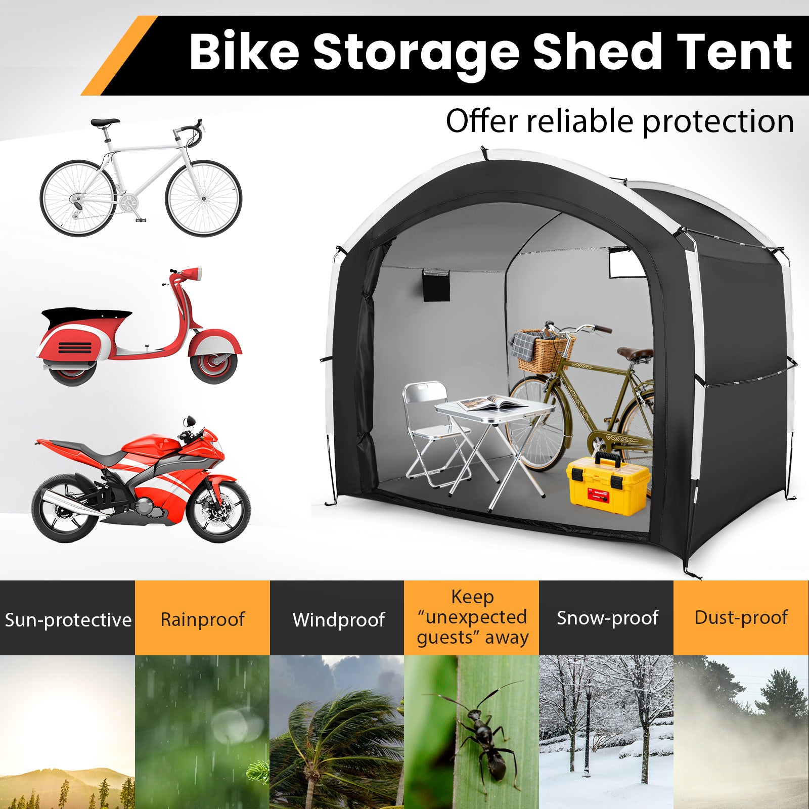 Bike Storage Shed Tent, 5 Bikes, PU4000MM Waterproof, Black Carports at Gallery Canada