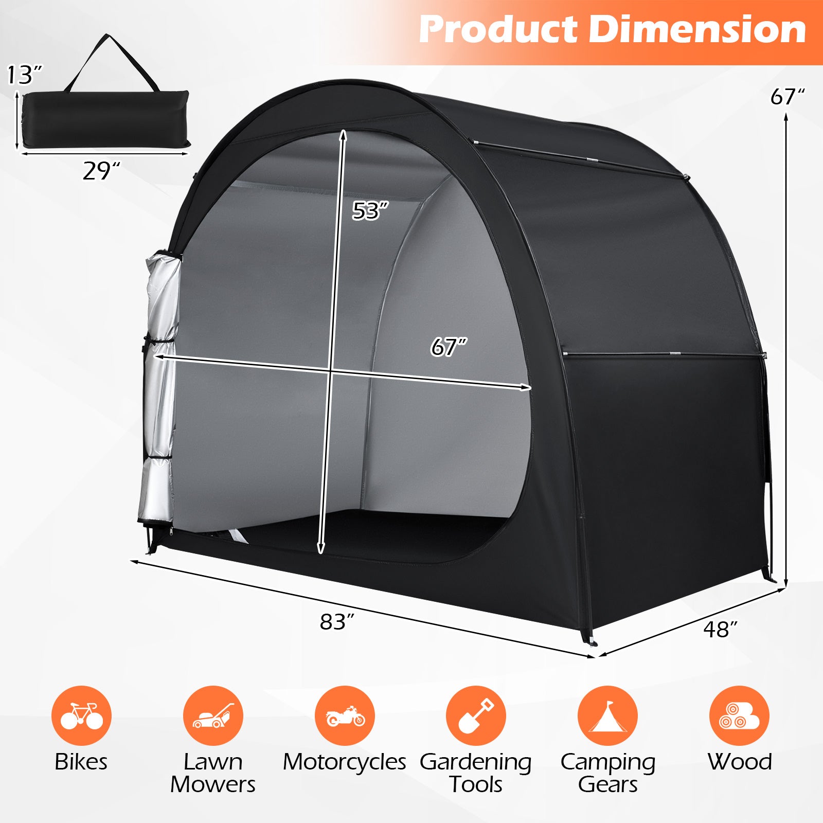 Portable Bike Storage Tent, Waterproof PU Oxford Fabric, Black Carports at Gallery Canada