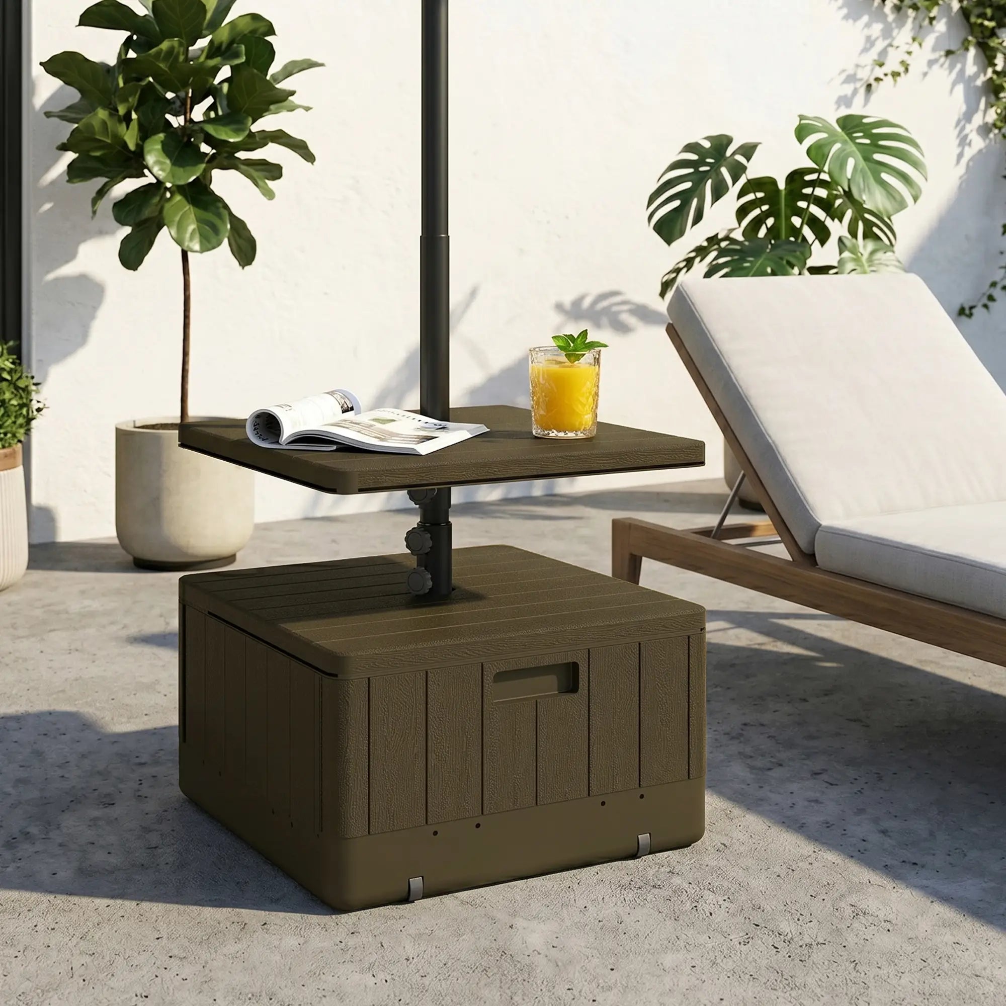 Heavy Duty Umbrella Base With Wheels, Table Tray, Brown Umbrella Bases at Gallery Canada