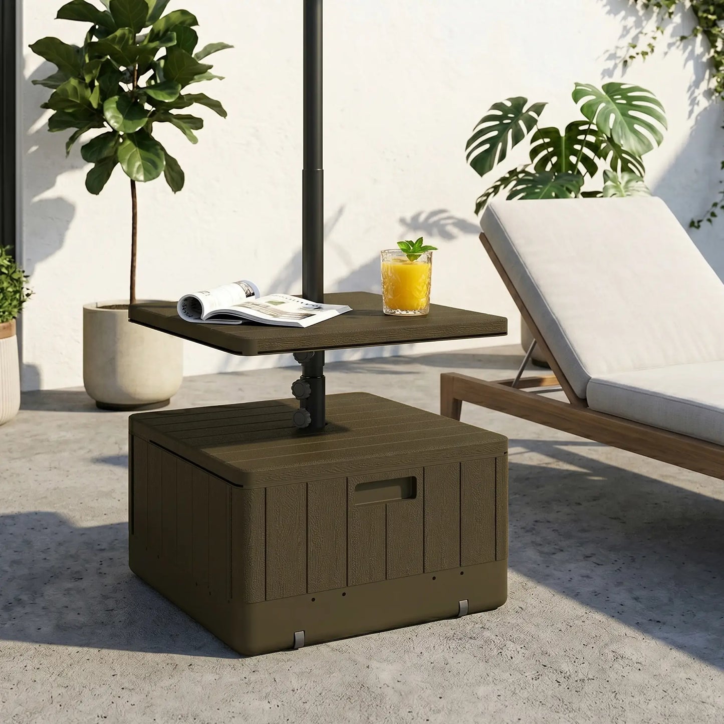 Heavy Duty Umbrella Base With Wheels, Table Tray, Brown Umbrella Bases at Gallery Canada