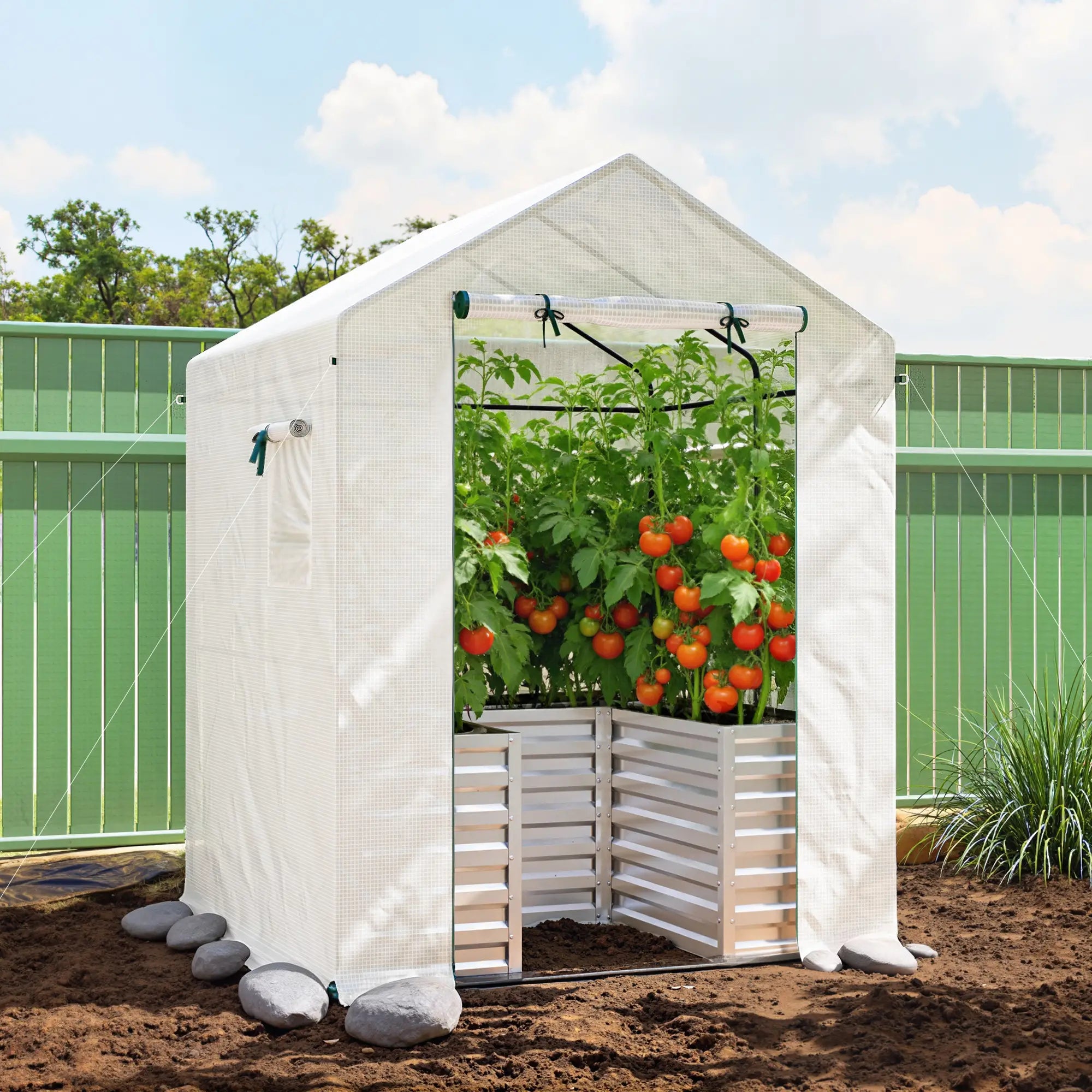 Galvanized Metal Greenhouse, Raised Garden Bed, 56