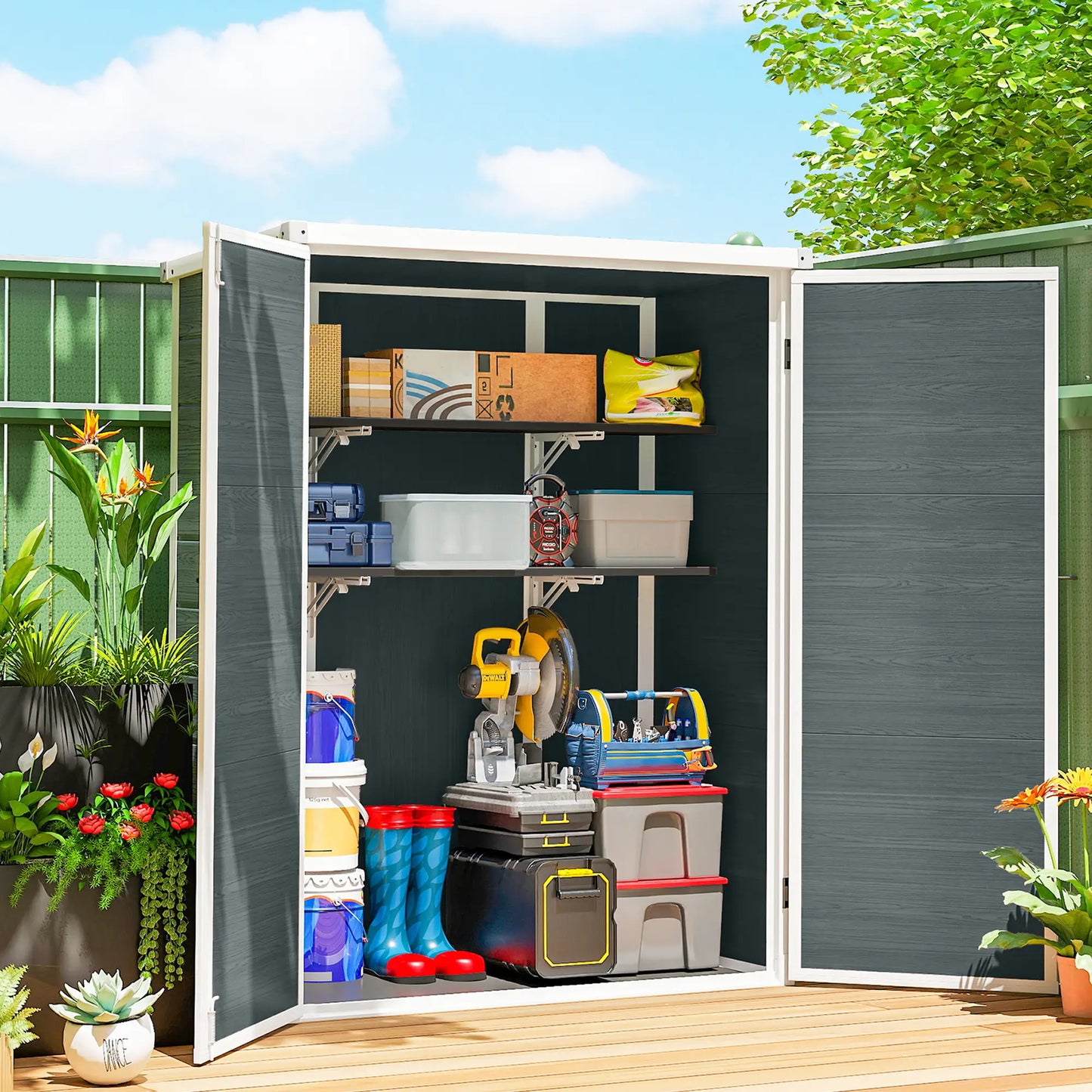 Plastic Storage Shed, 4.4' x 2.3', Lockable Doors, Foldable Shelves, Grey Sheds at Gallery Canada