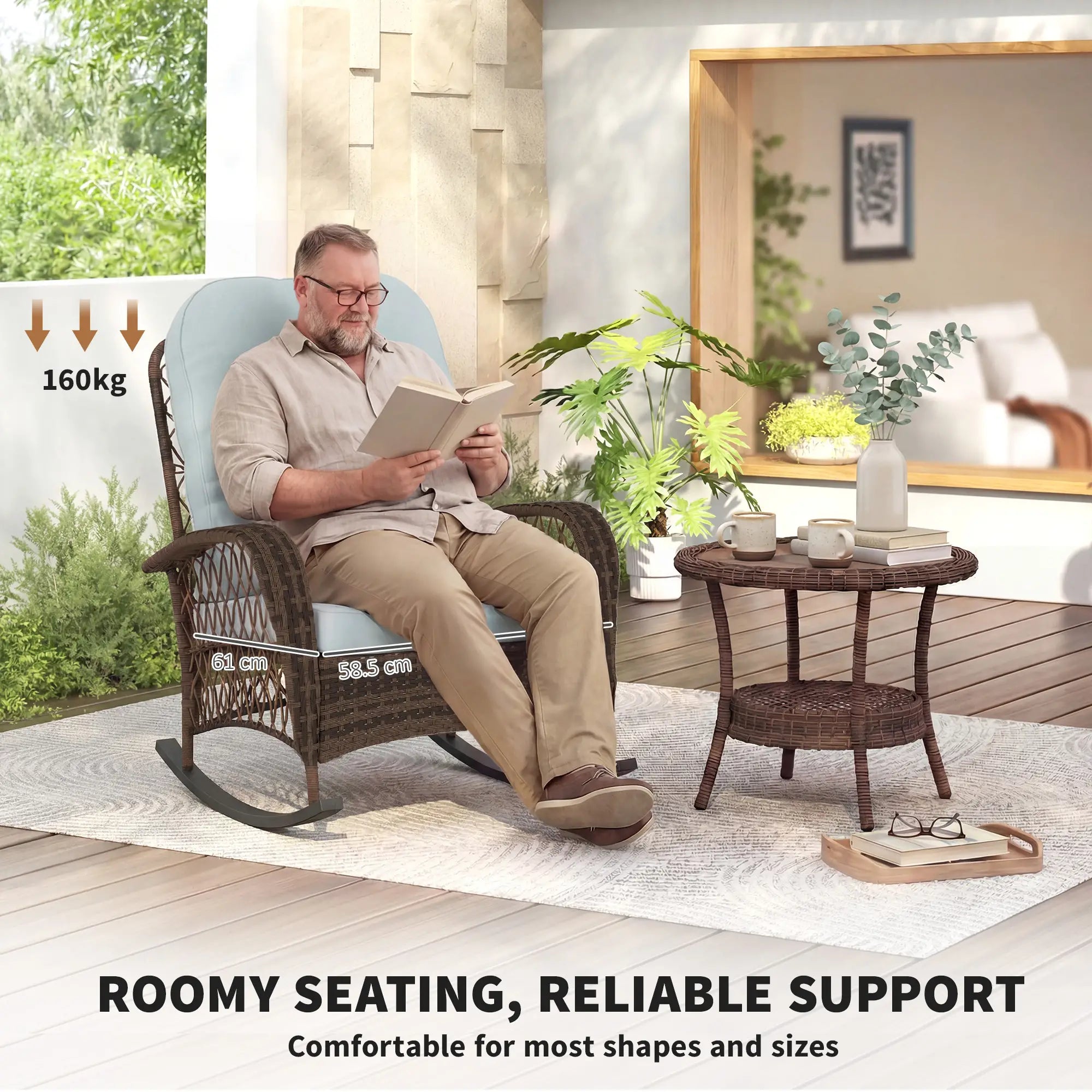 Wicker Rattan Rocking Chair, With Thick Cushions, Light Green Outdoor Rocking Chairs at Gallery Canada
