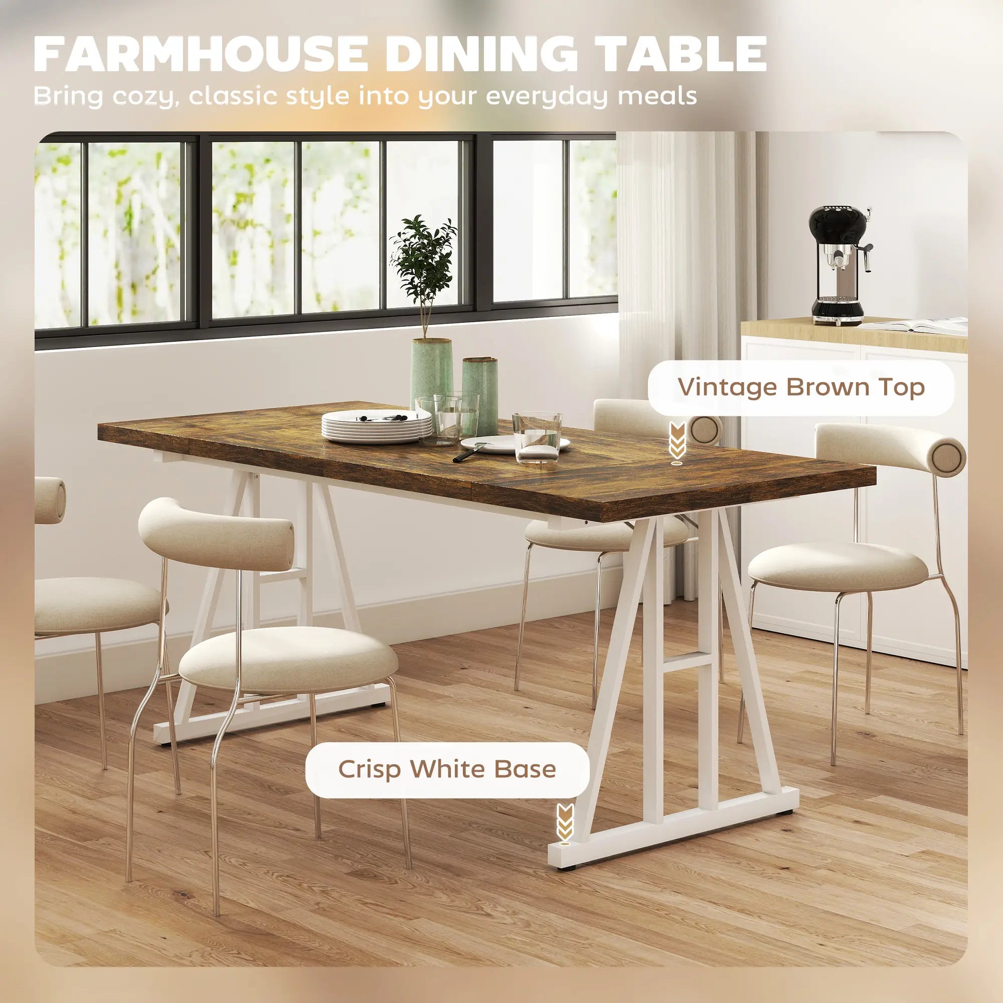 Farmhouse Kitchen Table for 8, Rectangular, White and Brown Dining Tables at Gallery Canada