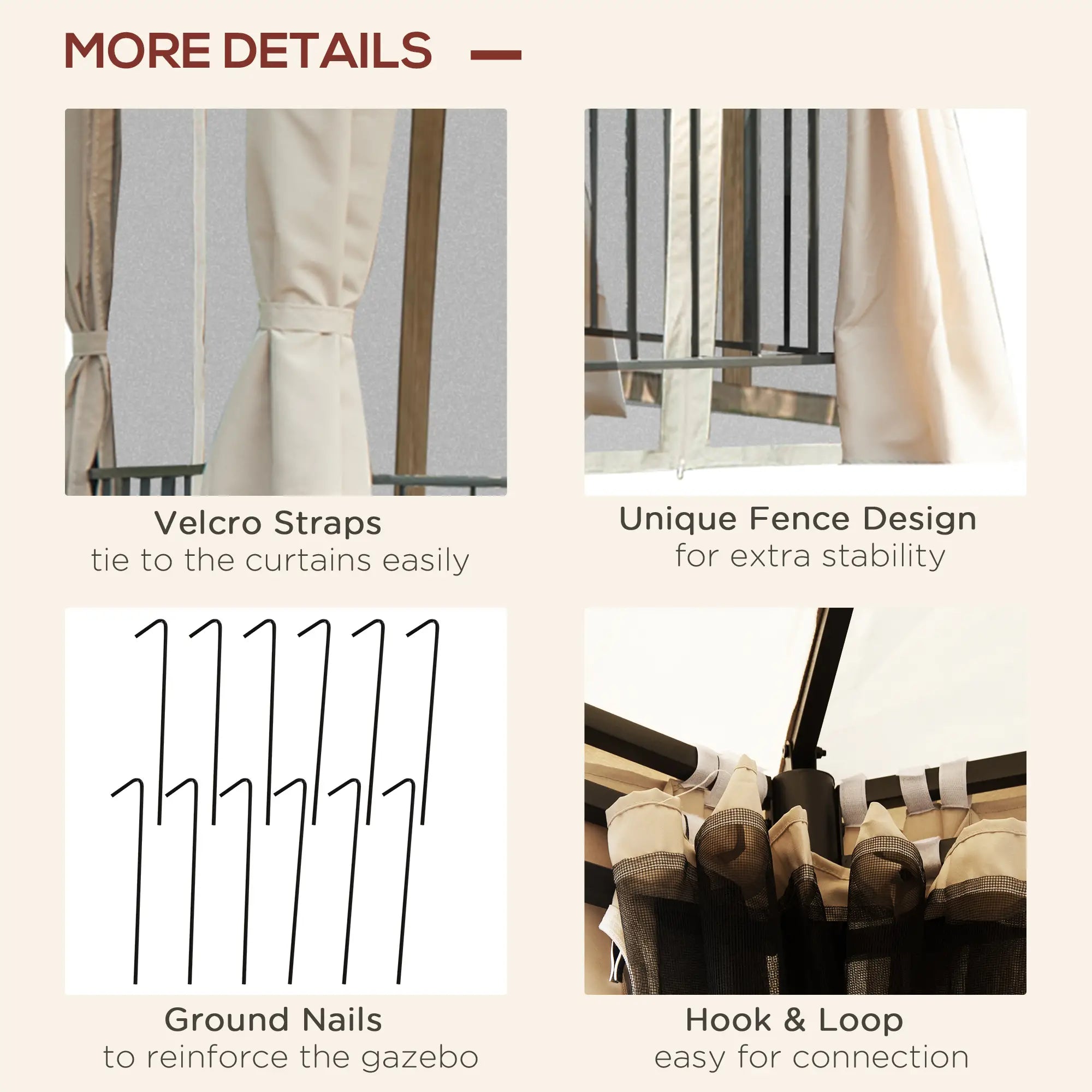 13ft Hexagon Gazebo, Outdoor Canopy Shelter, Netting, Shaded Curtains, Beige Gazebos at Gallery Canada