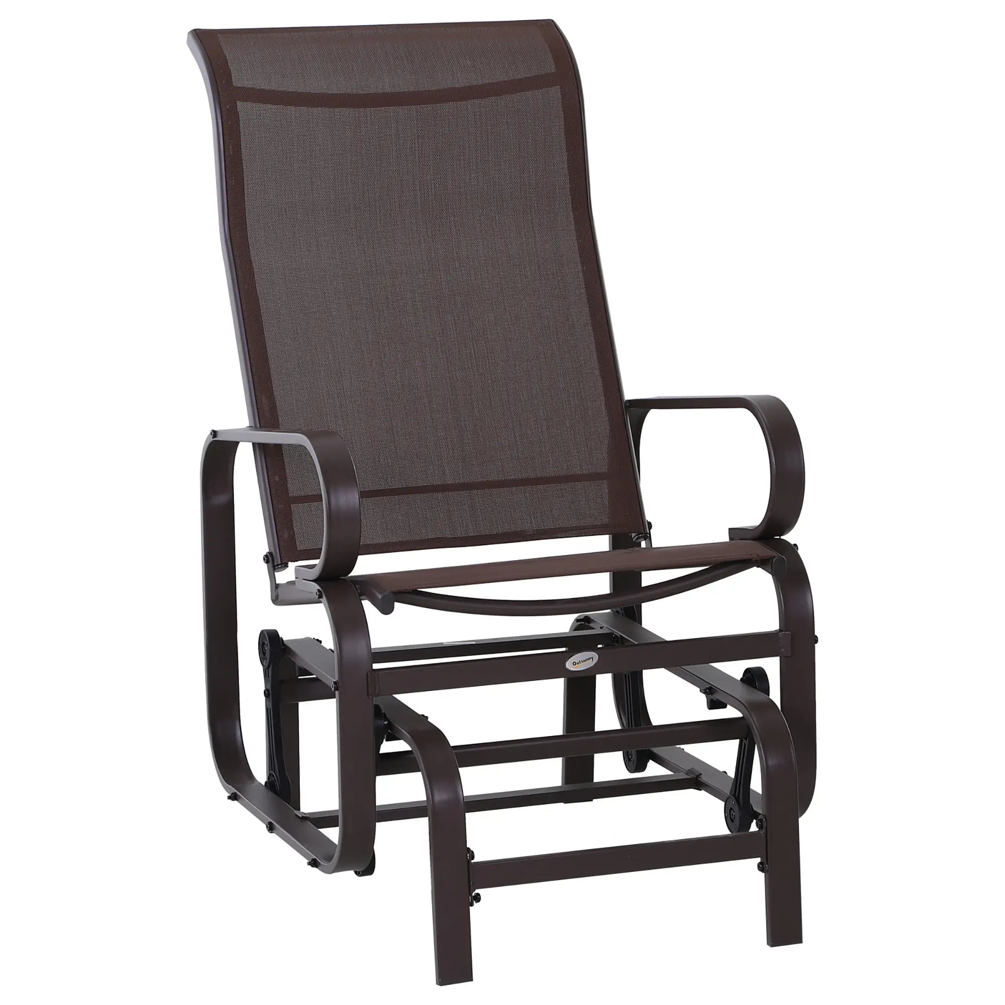 Patio Glider with Mesh Fabric, Outdoor Rocking Chair, Brown Outdoor Rocking Chairs Brown Frame, Brown Texteline at Gallery Canada