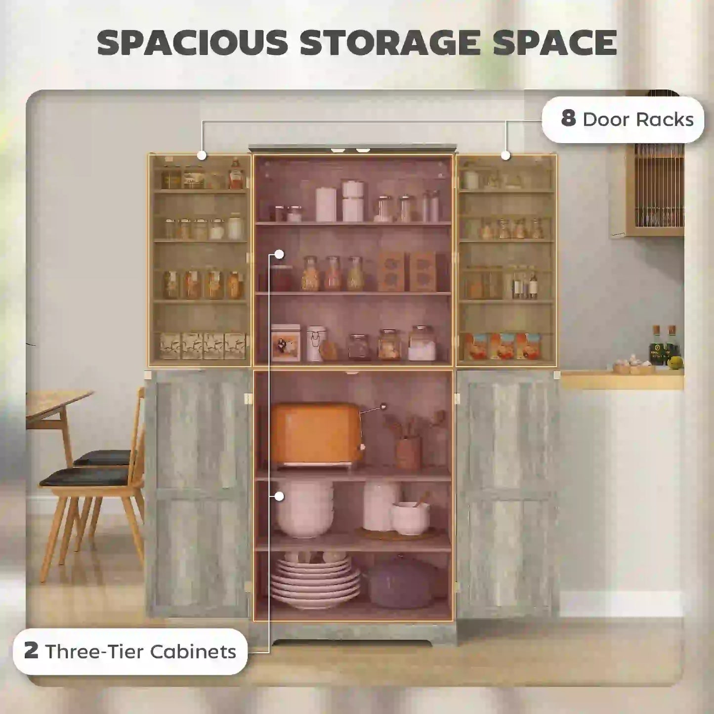 Farmhouse Kitchen Pantry Cabinet, Barn Doors, Adjustable Shelves, Distressed, Grey Storage Cabinets at Gallery Canada