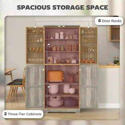 Farmhouse Kitchen Pantry Cabinet, Barn Doors, Adjustable Shelves, Distressed, Grey Storage Cabinets at Gallery Canada
