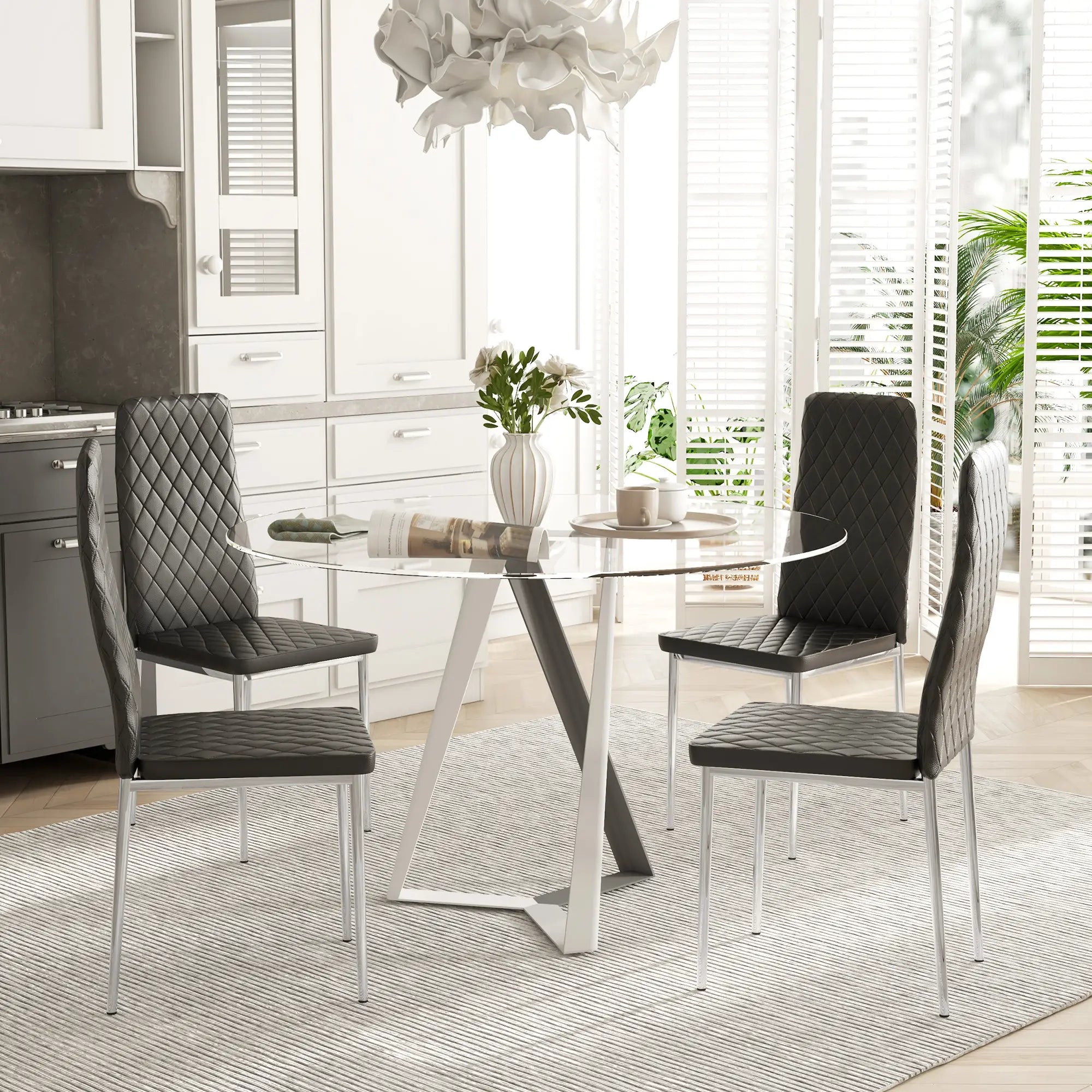 Kitchen Chairs Set of 4, Faux Leather Upholstery, Steel Legs, Black Dining Chairs at Gallery Canada