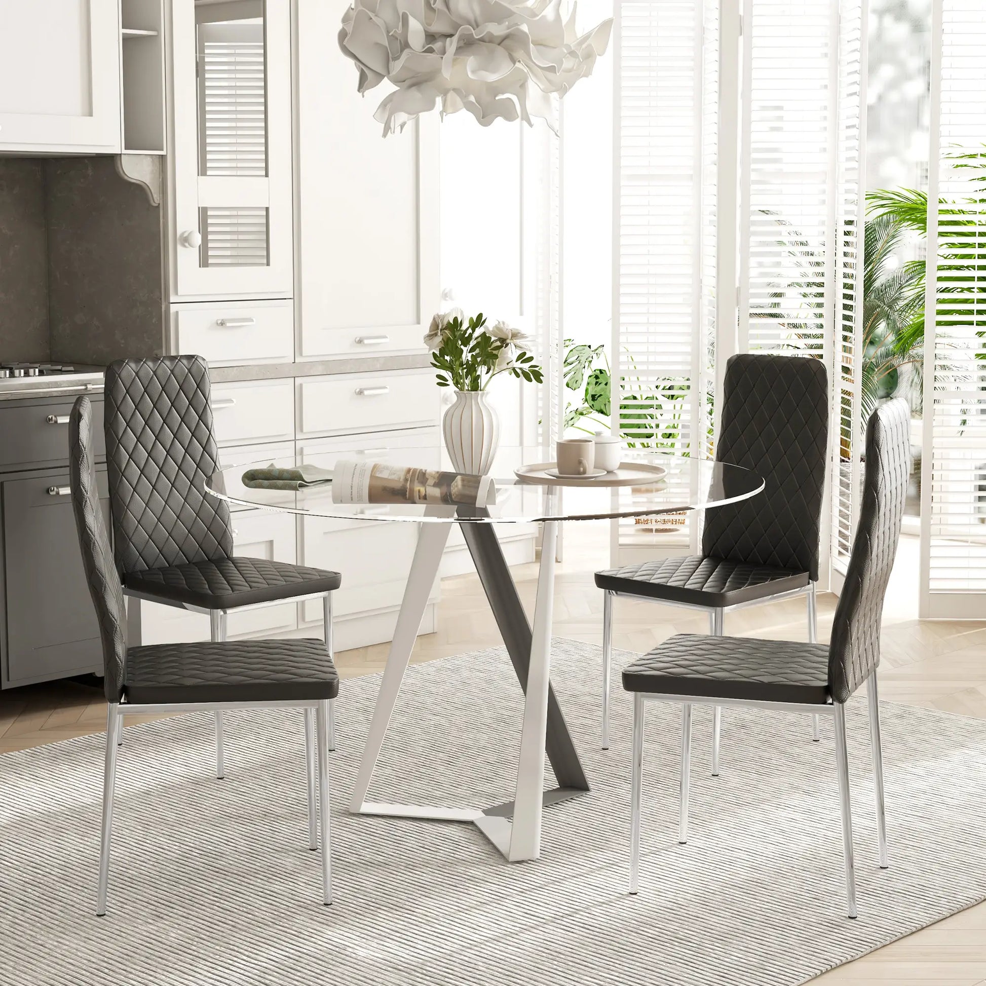 Kitchen Chairs Set of 4, Faux Leather Upholstery, Steel Legs, Black Dining Chairs at Gallery Canada