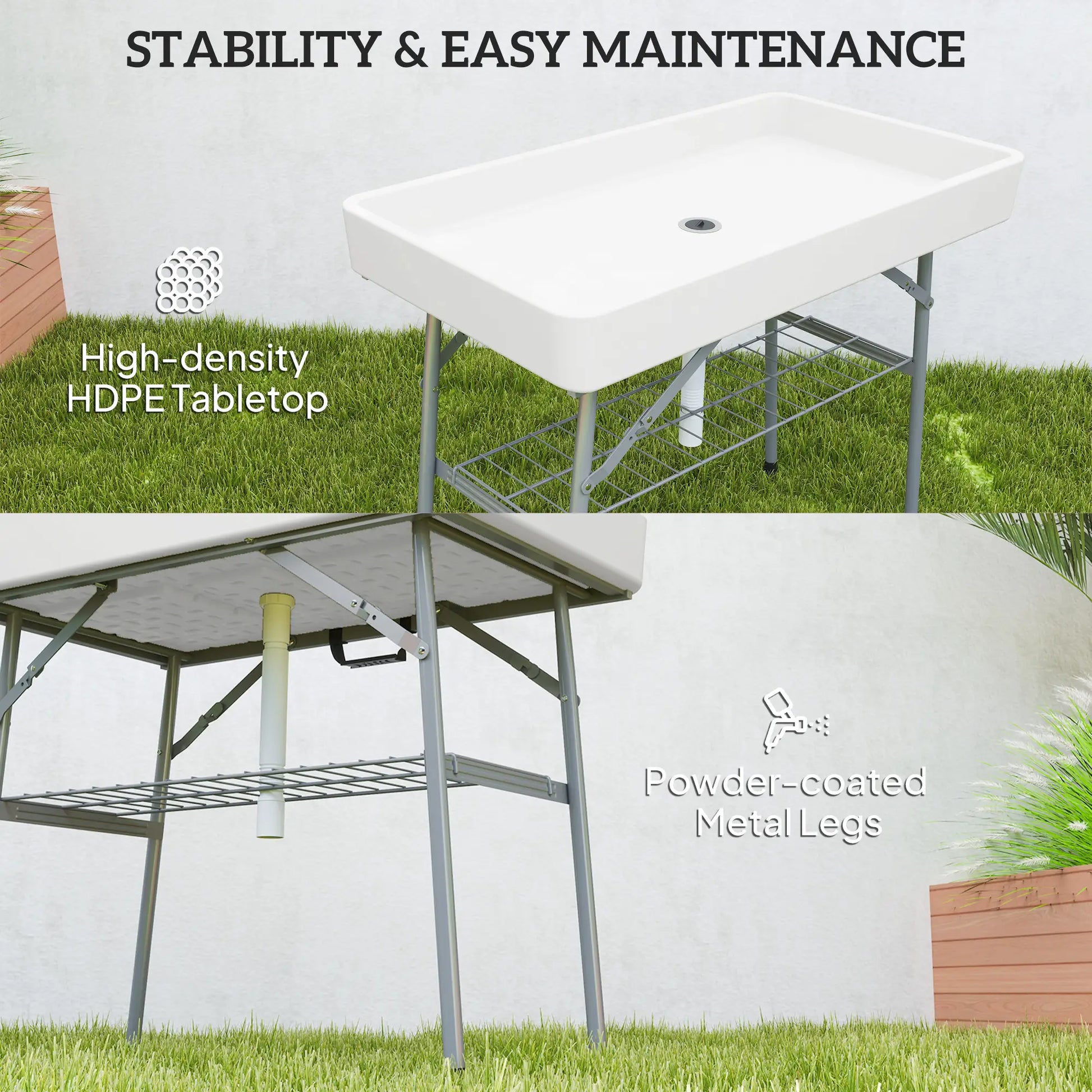 3.4ft Folding Ice Cooler Table with Drain, Outdoor Patio Party, White Picnic Tables & Camping Chairs at Gallery Canada