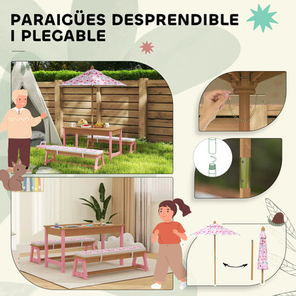 Kids Picnic Table With Bench, Removable Umbrella, Flamingo Theme, Pink Kids Outdoor Furniture at Gallery Canada