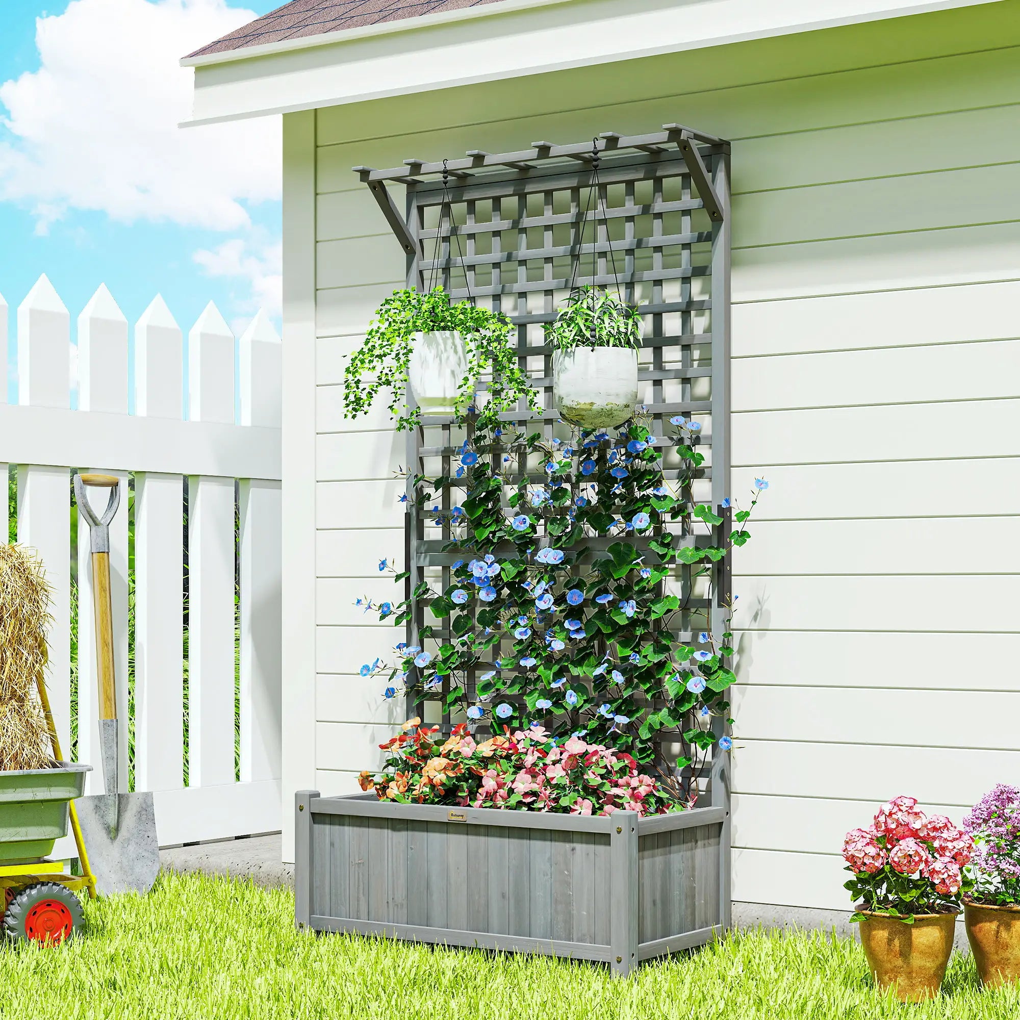 Wood Planter with Trellis, Raised Garden Bed, Privacy Screen, Dark Grey Wooden Planter Boxes at Gallery Canada