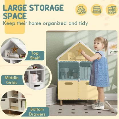 3 Tier Kids Bookshelf, 2 Drawers, for Bedroom, White Small Bookshelves at Gallery Canada