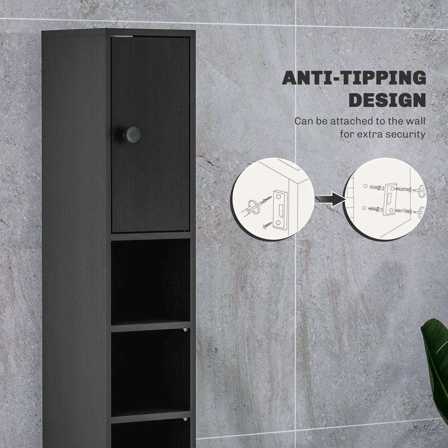 71" Tall Bathroom Cabinet, Narrow Toilet Paper Storage, 2 Door, Adjustable Shelves, Black Bathroom Cabinets at Gallery Canada