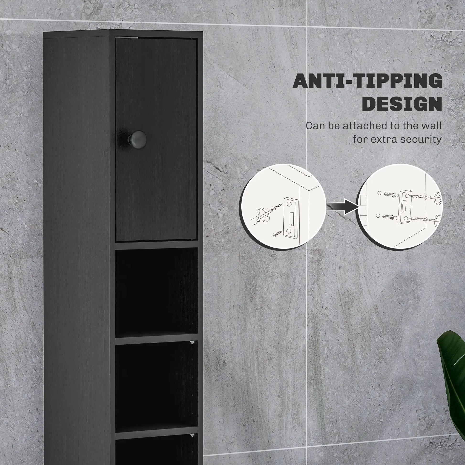 71" Tall Bathroom Cabinet, Narrow Toilet Paper Storage, 2 Door, Adjustable Shelves, Black Bathroom Cabinets at Gallery Canada