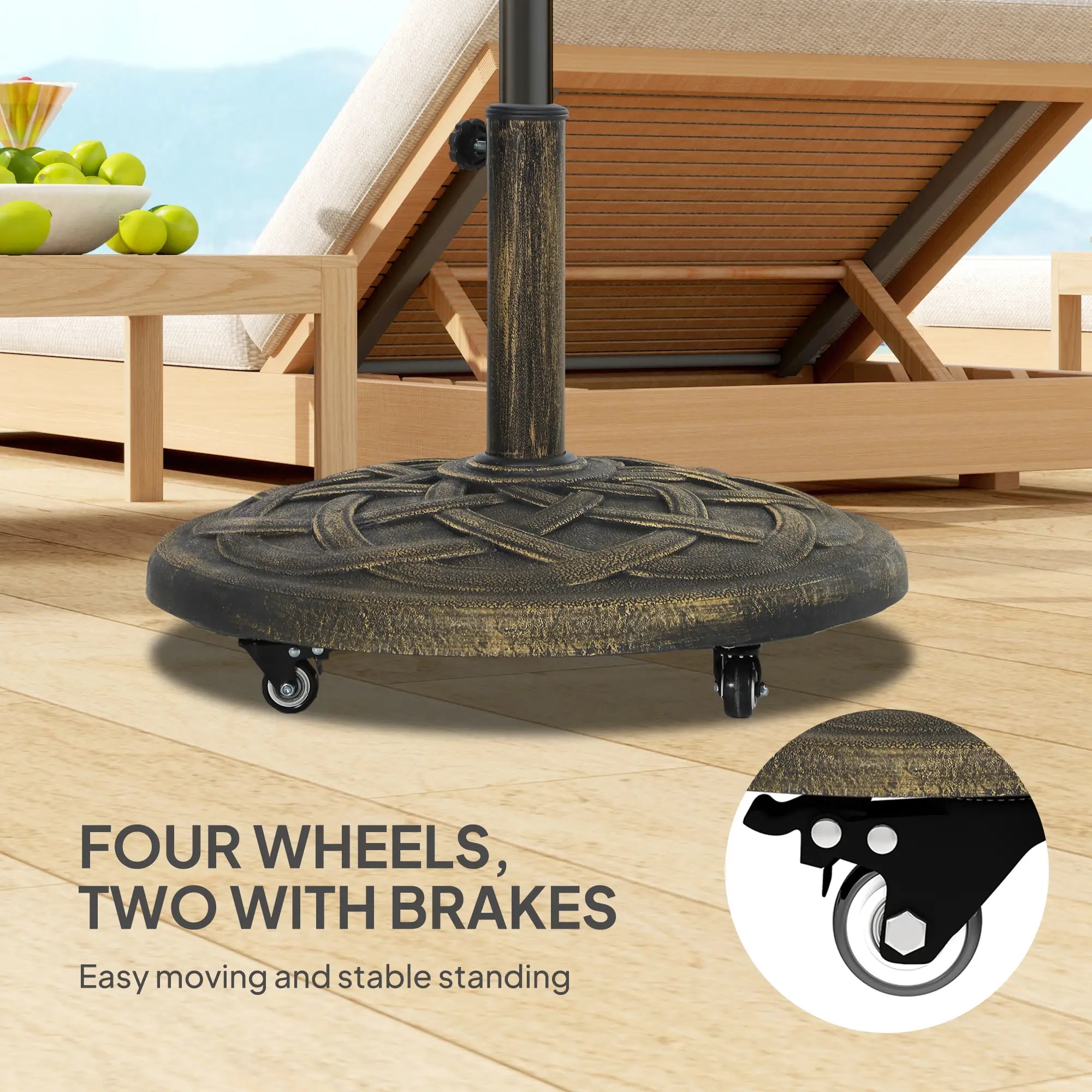 Round Patio Umbrella Base With Wheels, 44 Lbs Resin Stand, 1.3