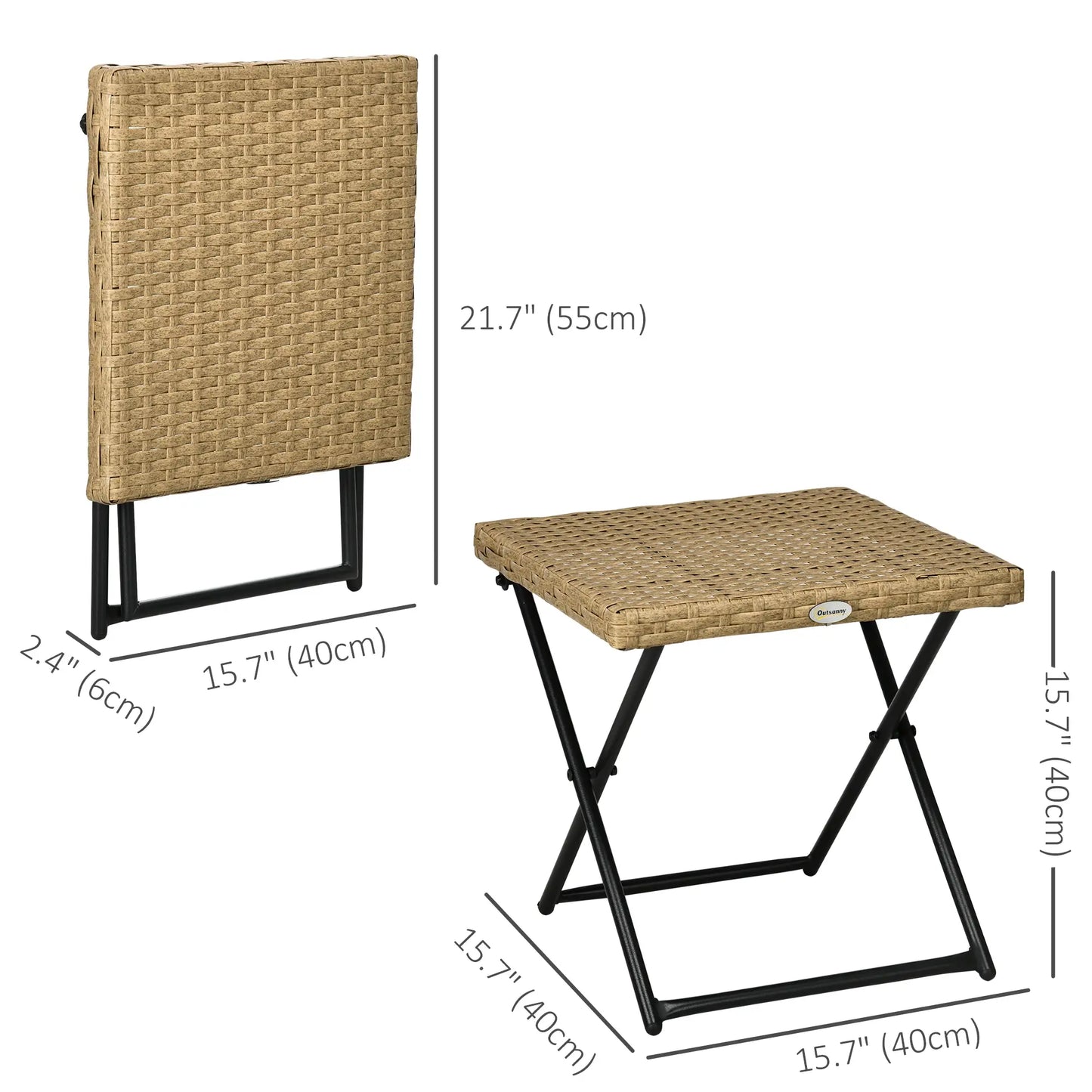 Outdoor PE Rattan Coffee Table, 15.75"x15.75"x15.75", Nature Wood Patio Side Tables at Gallery Canada