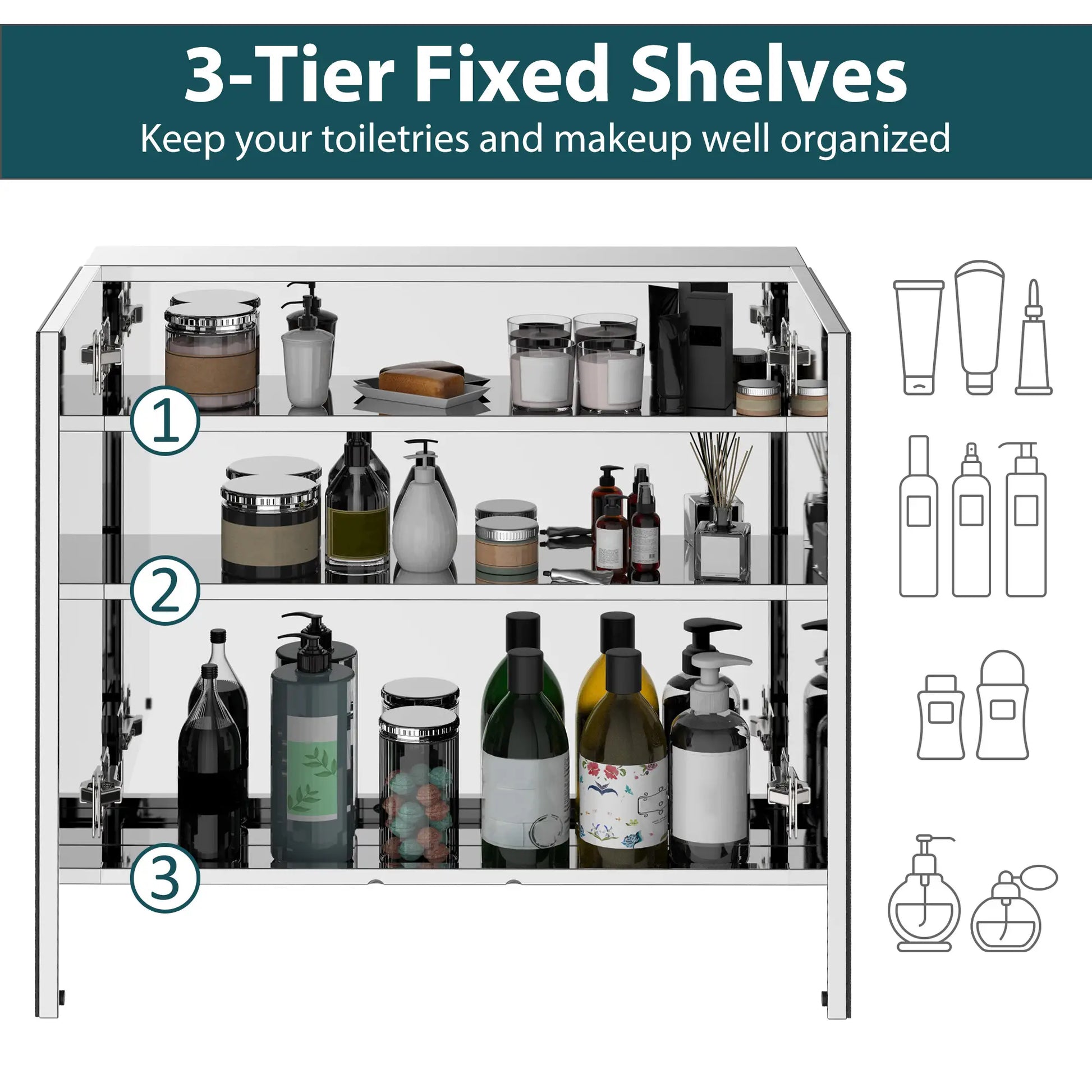 Wall Mounted Mirror Cabinet, Bathroom Medicine Cabinet, 2 Doors, 3-Tier Shelving, Silver Mirror Medicine Cabinets at Gallery Canada