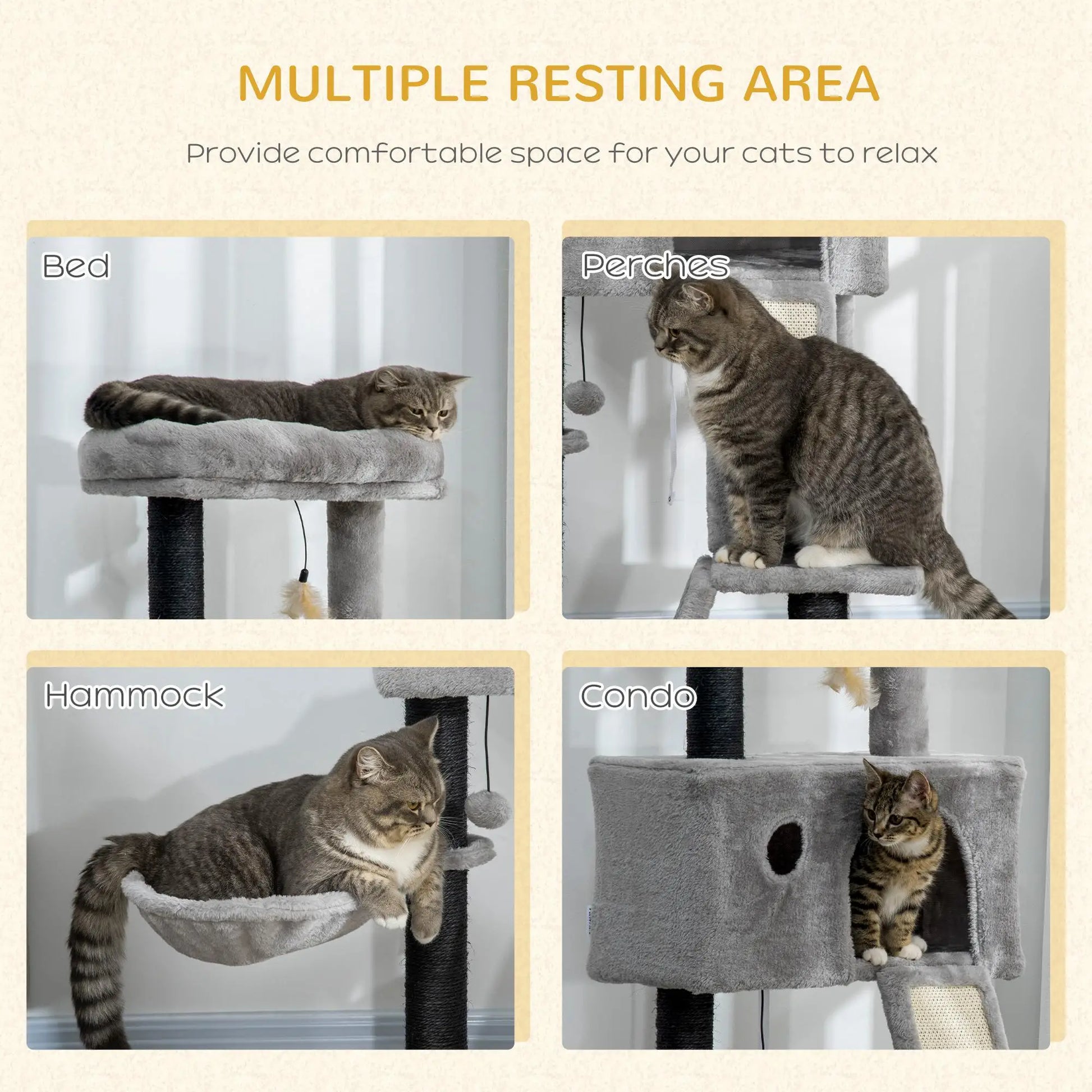 47" Cat Tree, Kitty Activity Center with Scratching Post, Light Grey Cat Towers at Gallery Canada