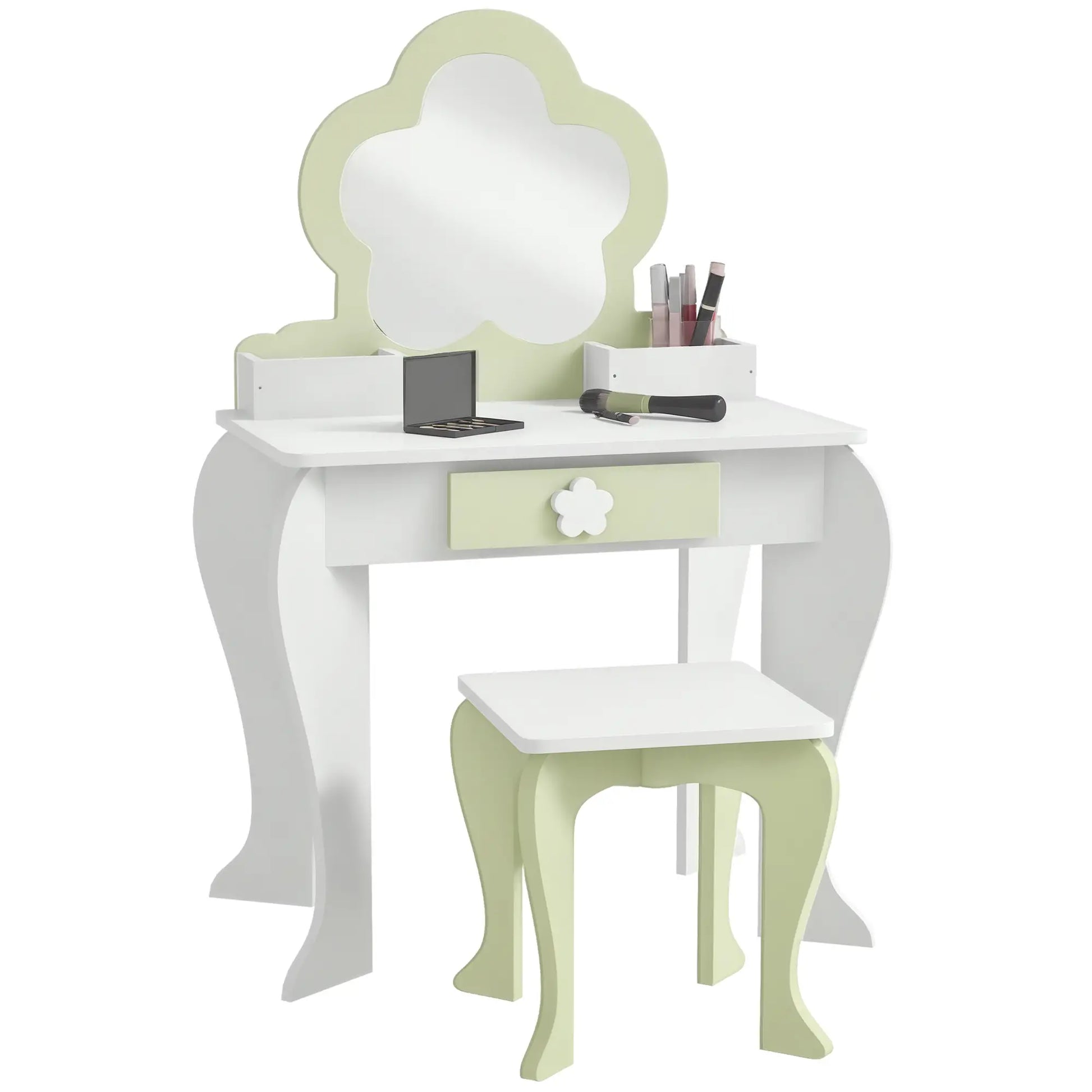 Kids Makeup Vanity Set with Stool, Mirror, Drawer, Storage Boxes, White Toy Vanity at Gallery Canada