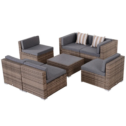 7-Piece Outdoor Wicker Patio Set, All Weather PE Rattan Sofa, Grey Patio Furniture Sets at Gallery Canada