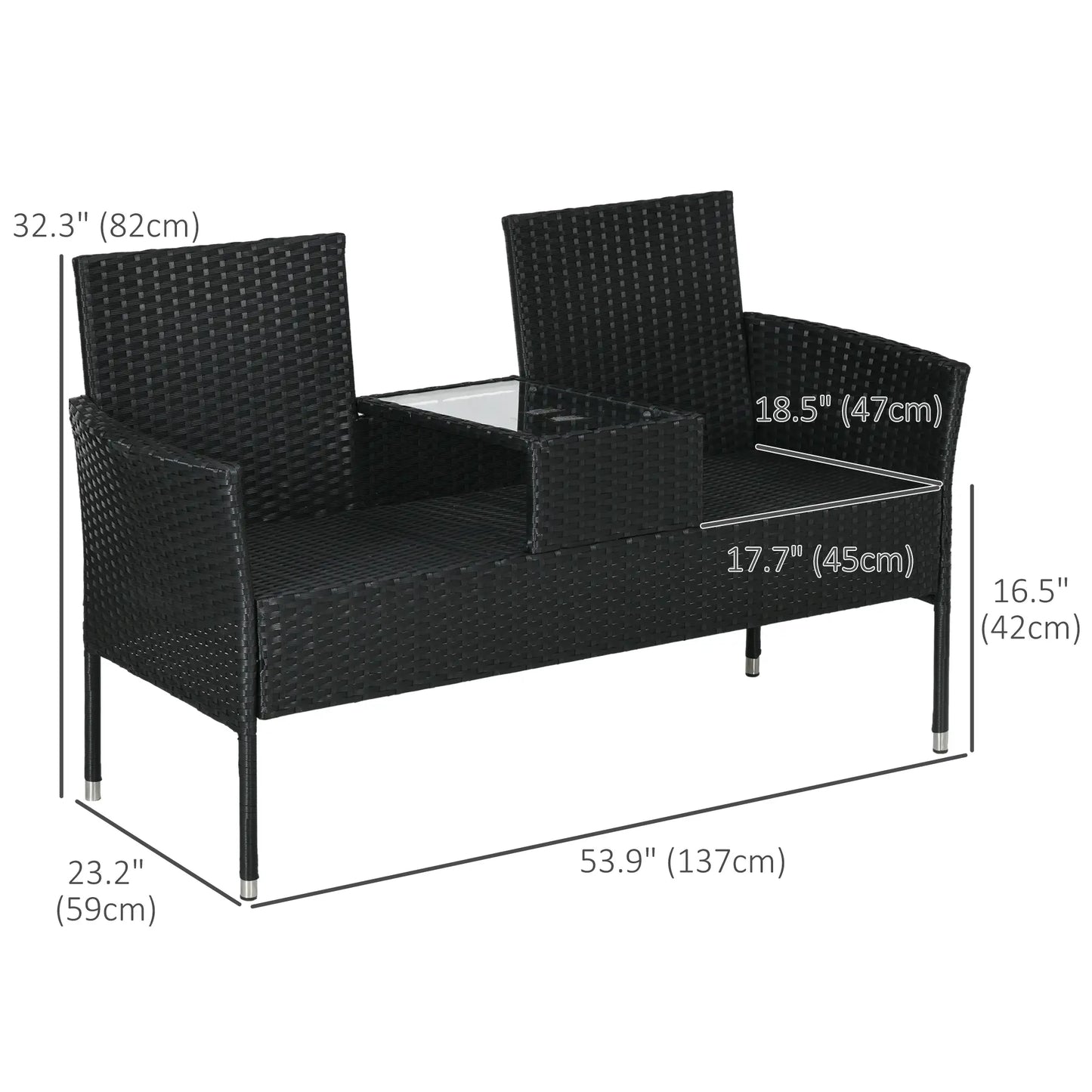 PE Rattan Loveseat with Cushion, Mid-Table, Black Patio Chairs at Gallery Canada