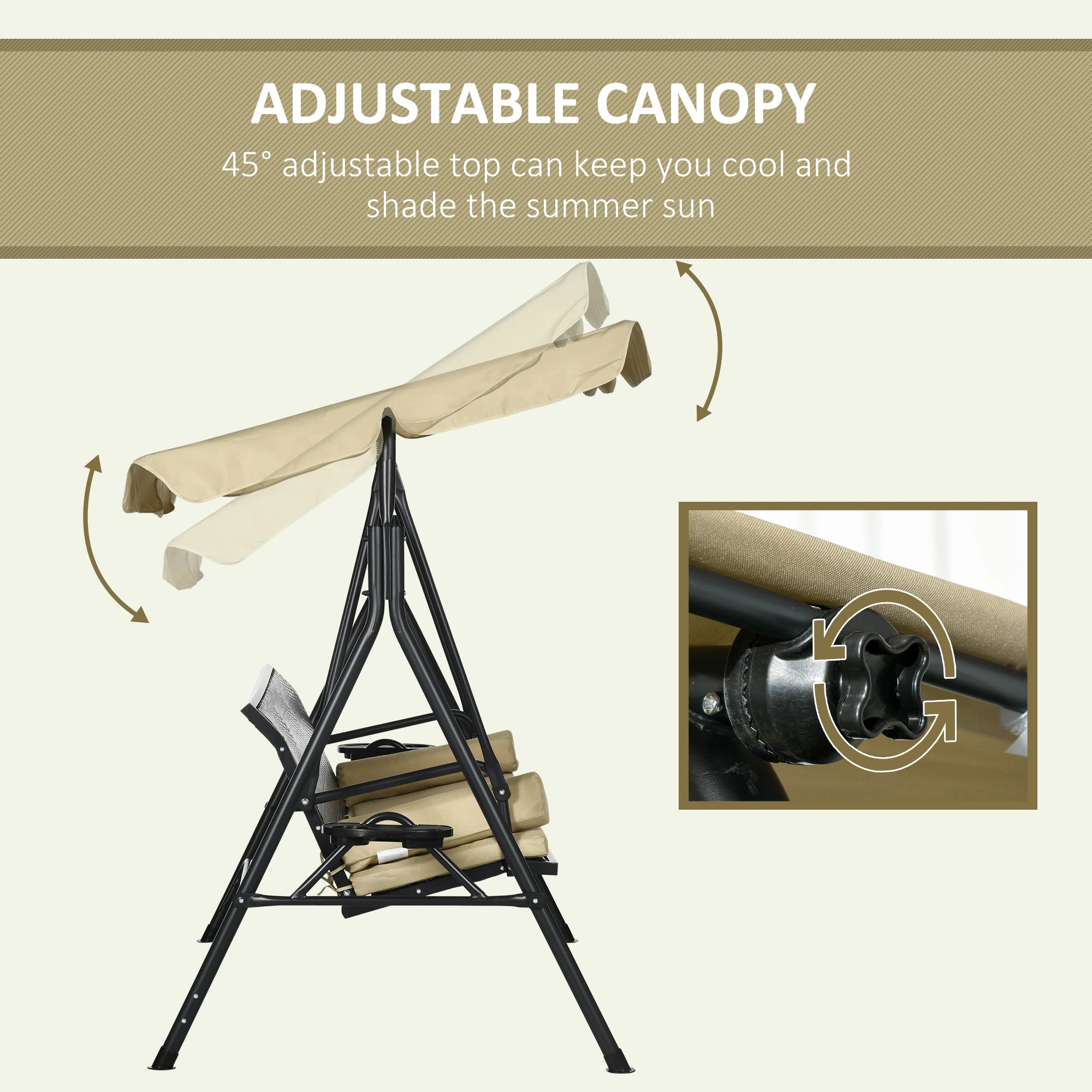 3-Seat Porch Swing with Canopy, Rattan Seat, Removable Cushion Patio Swings with Stand at Gallery Canada