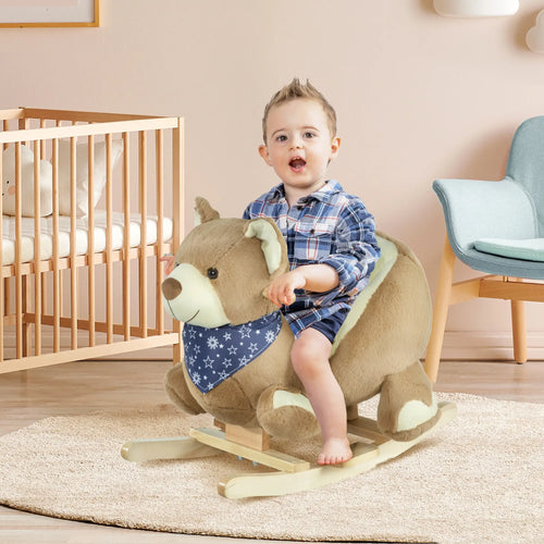 Kids Rocking Horse Toy, Bear Style, Soft Plush, 18-36 Months
