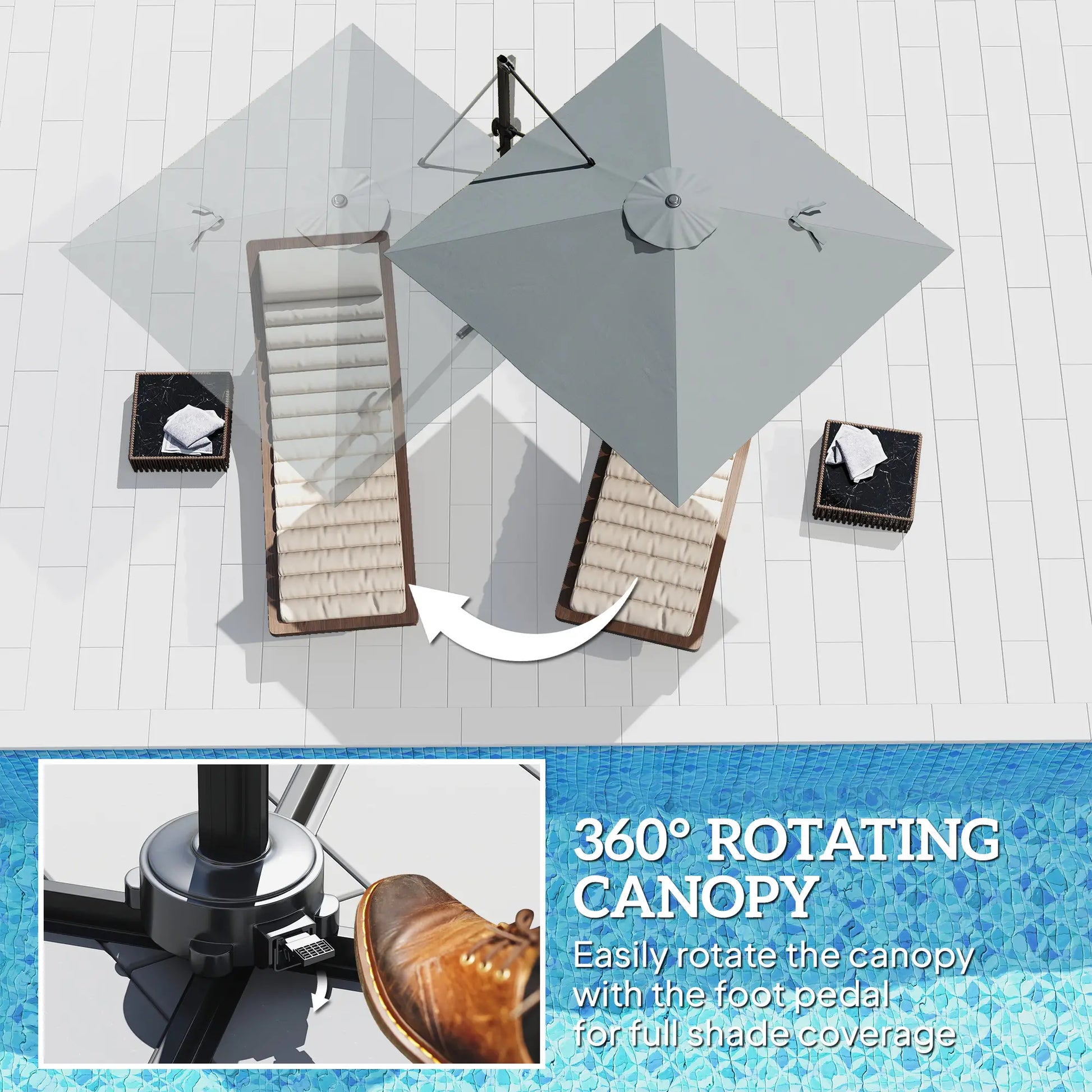 8 FT Aluminum Cantilever Patio Umbrella, 360° Rotation, Dark Grey Offset Cantilever Umbrellas at Gallery Canada