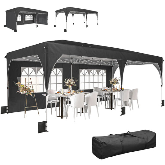 10 x 20 ft Pop Up Canopy Tent, Reflective Strips, UPF 50+, 6 Sandbags, Black Pop Up Canopies Black, White at Gallery Canada