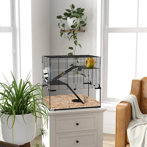 Hamster Cage, Gerbil Cage with Glass Basin, Small, Black