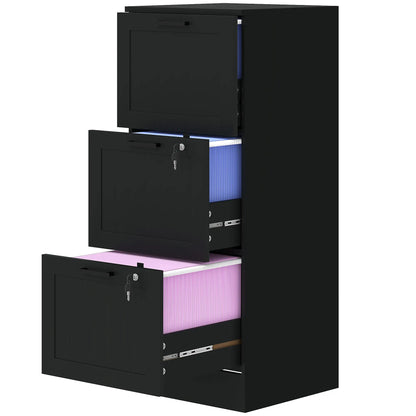 3 Drawer Filing Cabinet with Lock, Adjustable Hanging Bars, Black Office Cabinets & Cupboards Black at Gallery Canada