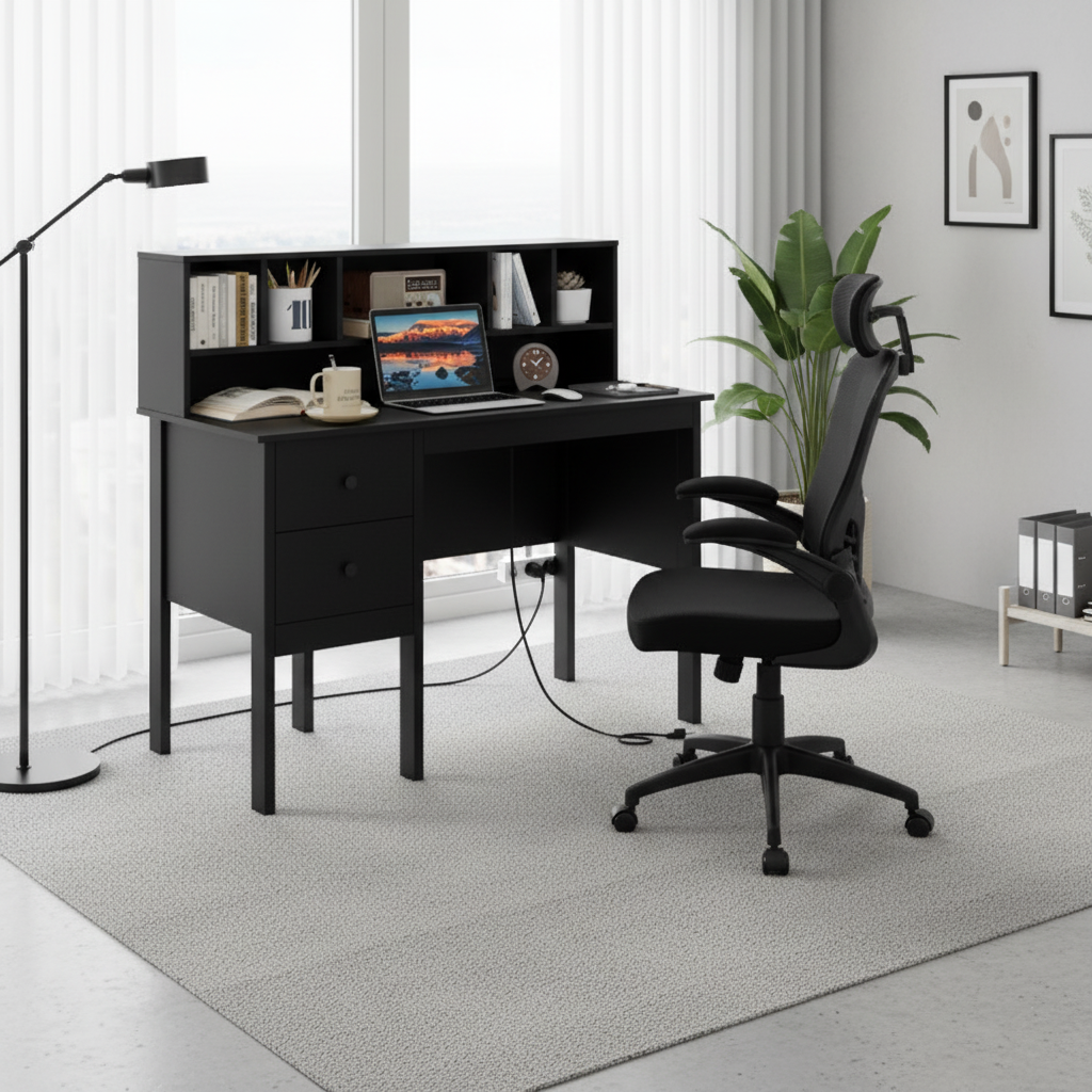 48 Inch Computer Desk, Ergonomic Mesh Office Chair, Black Home Office at Gallery Canada