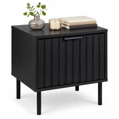 Table de nuit moderne avec tiroir rayé, noir