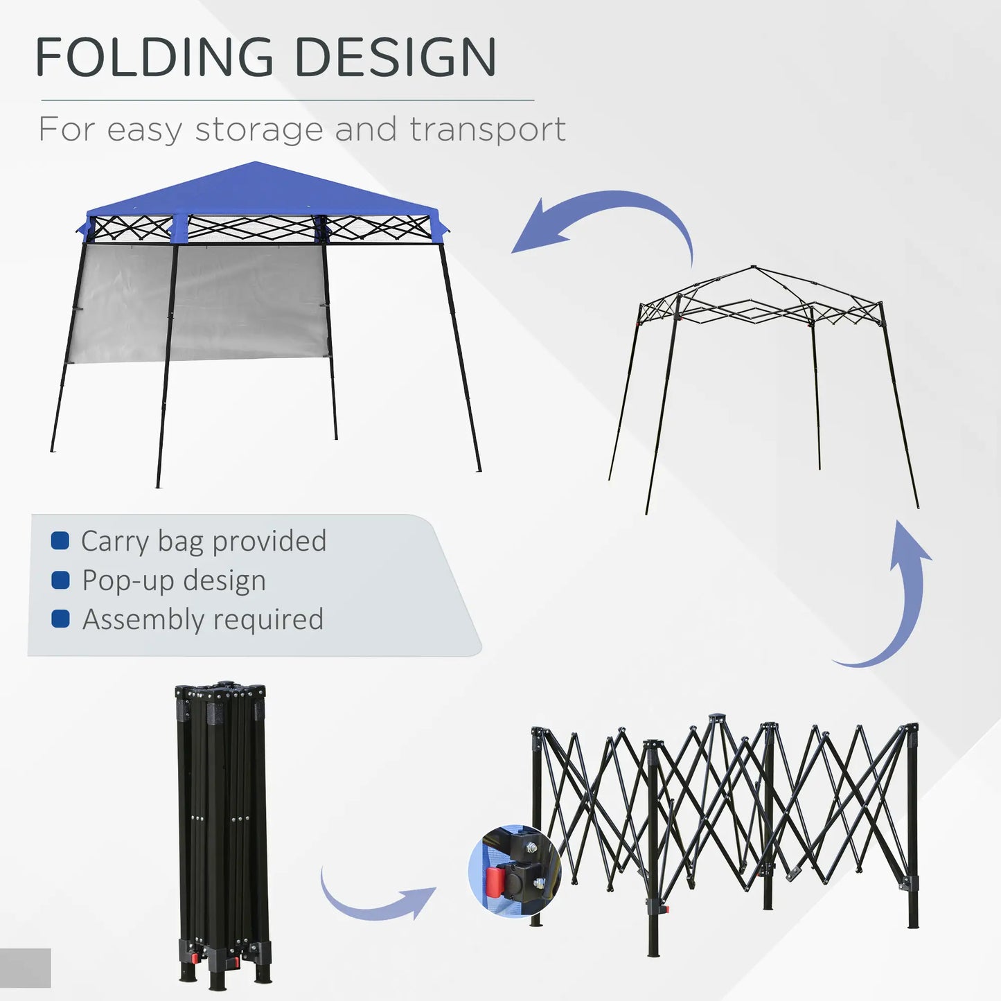 7' x 7' Foldable Pop Up Gazebo Tent, Adjustable Legs, Black, Blue Pop Up Canopies at Gallery Canada